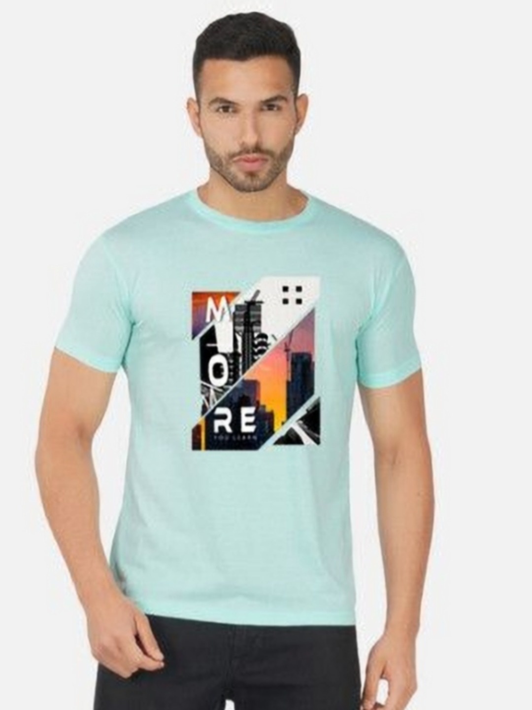 

GLOBAL NOMAD Men 2 Printed Bio Finish Applique T-shirt, Turquoise blue