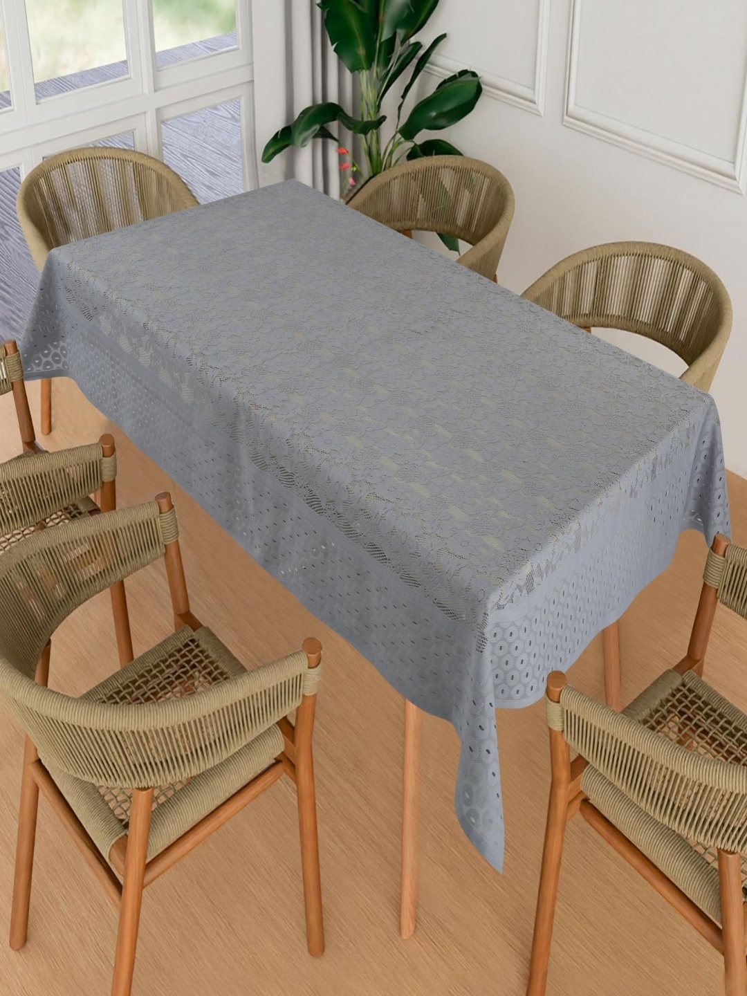 

Homerz Grey Floral Waterproof Cotton 6-Seater Table Cover