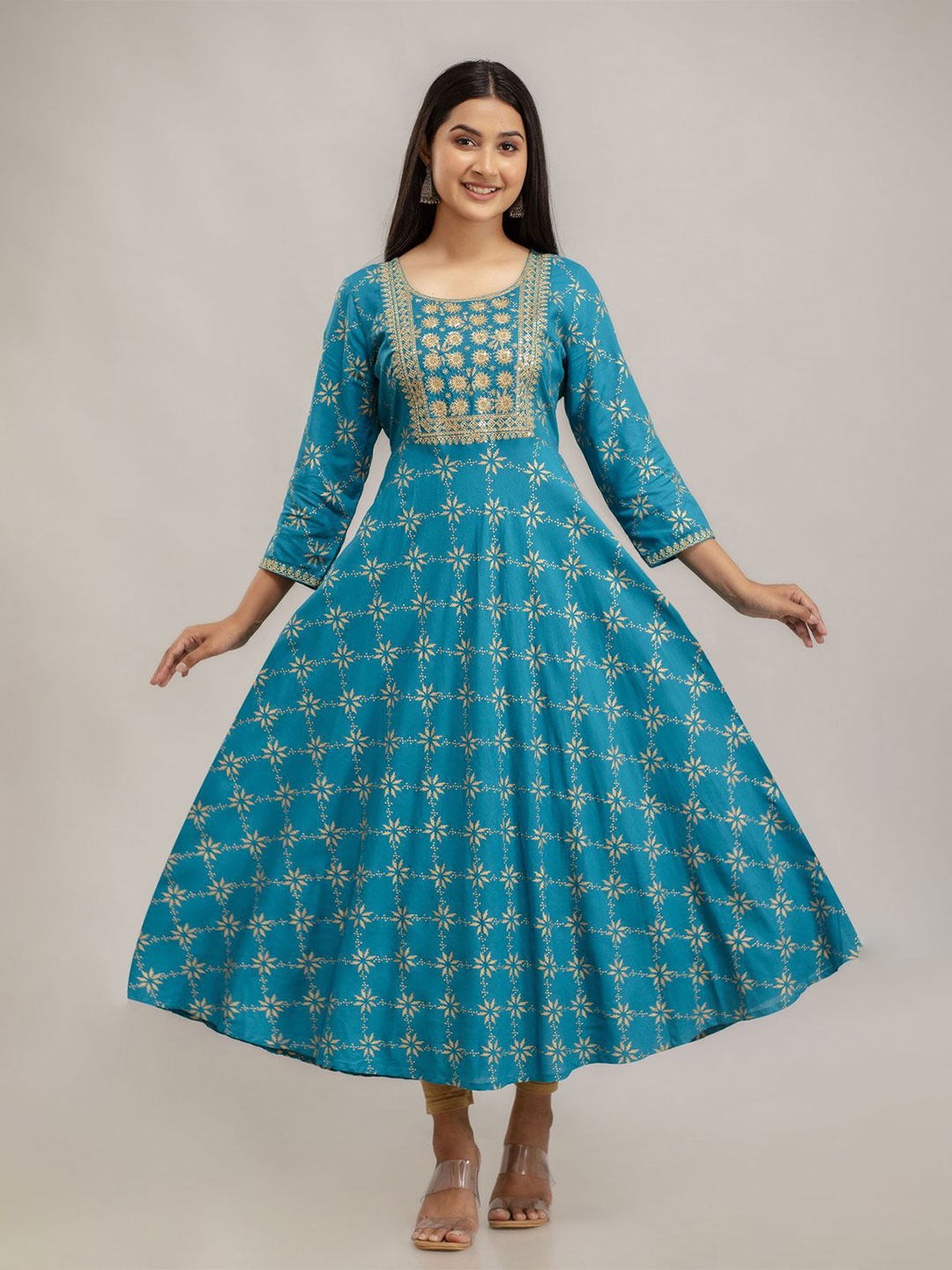 

G.L. FASHION Women Floral Embroidered Anarkali Kurta, Blue