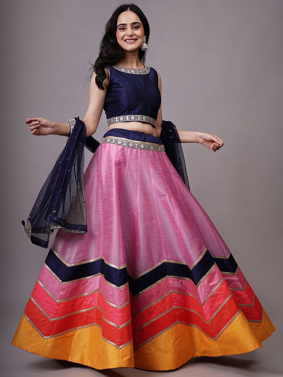 

Utsav Fashion Embroidered Sequinned Shibori Ready to Wear Lehenga & Choli With Dupatta, Pink