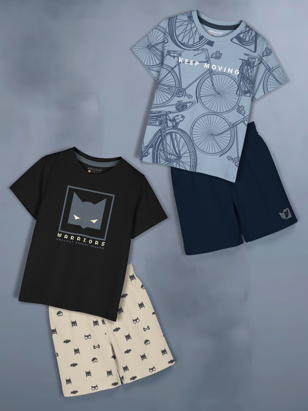 

HELLCAT Girls Printed T-shirt with Shorts, Navy blue