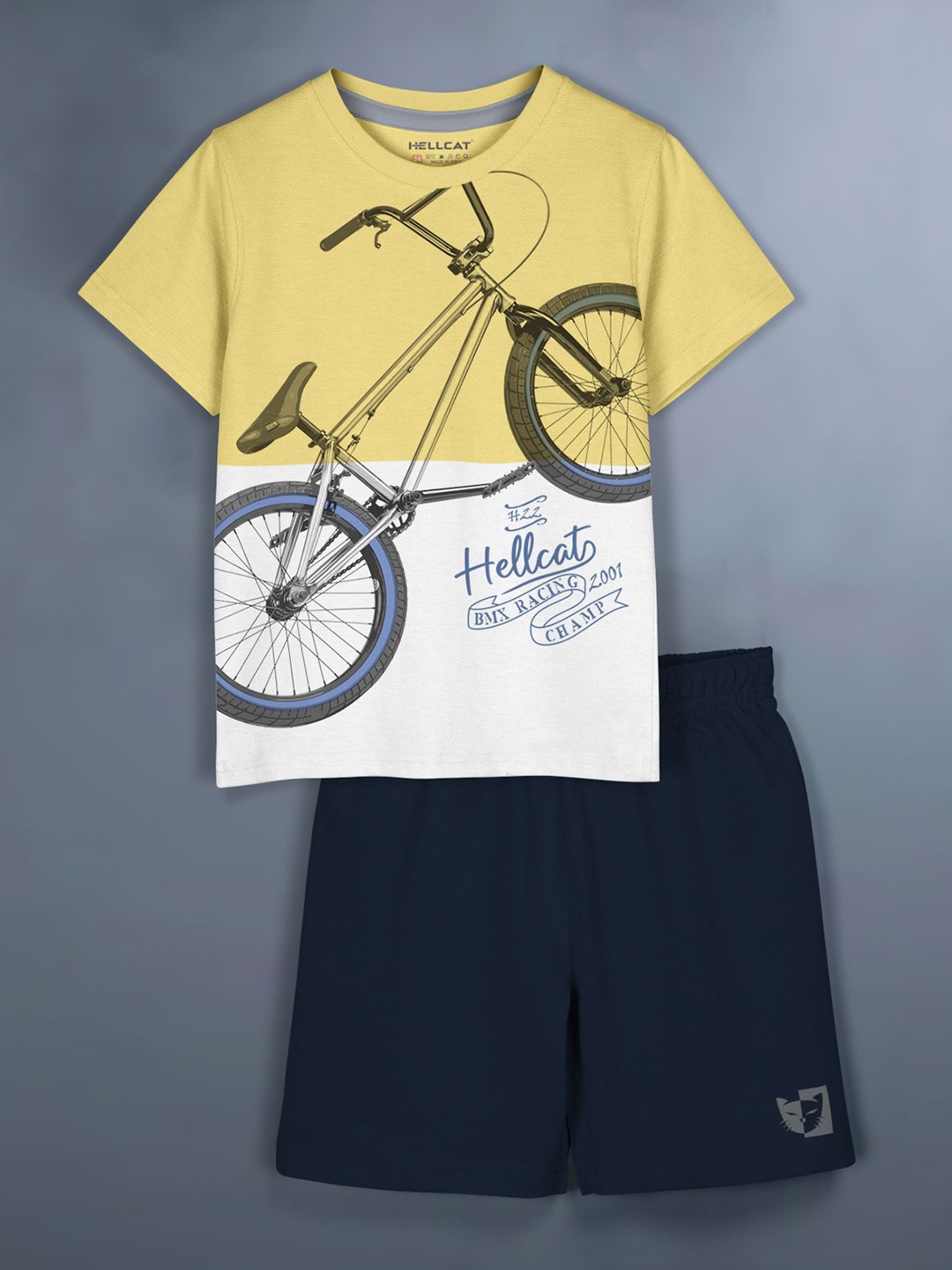 

HELLCAT Girls Printed Round Neck T-Shirt With Shorts, Mustard