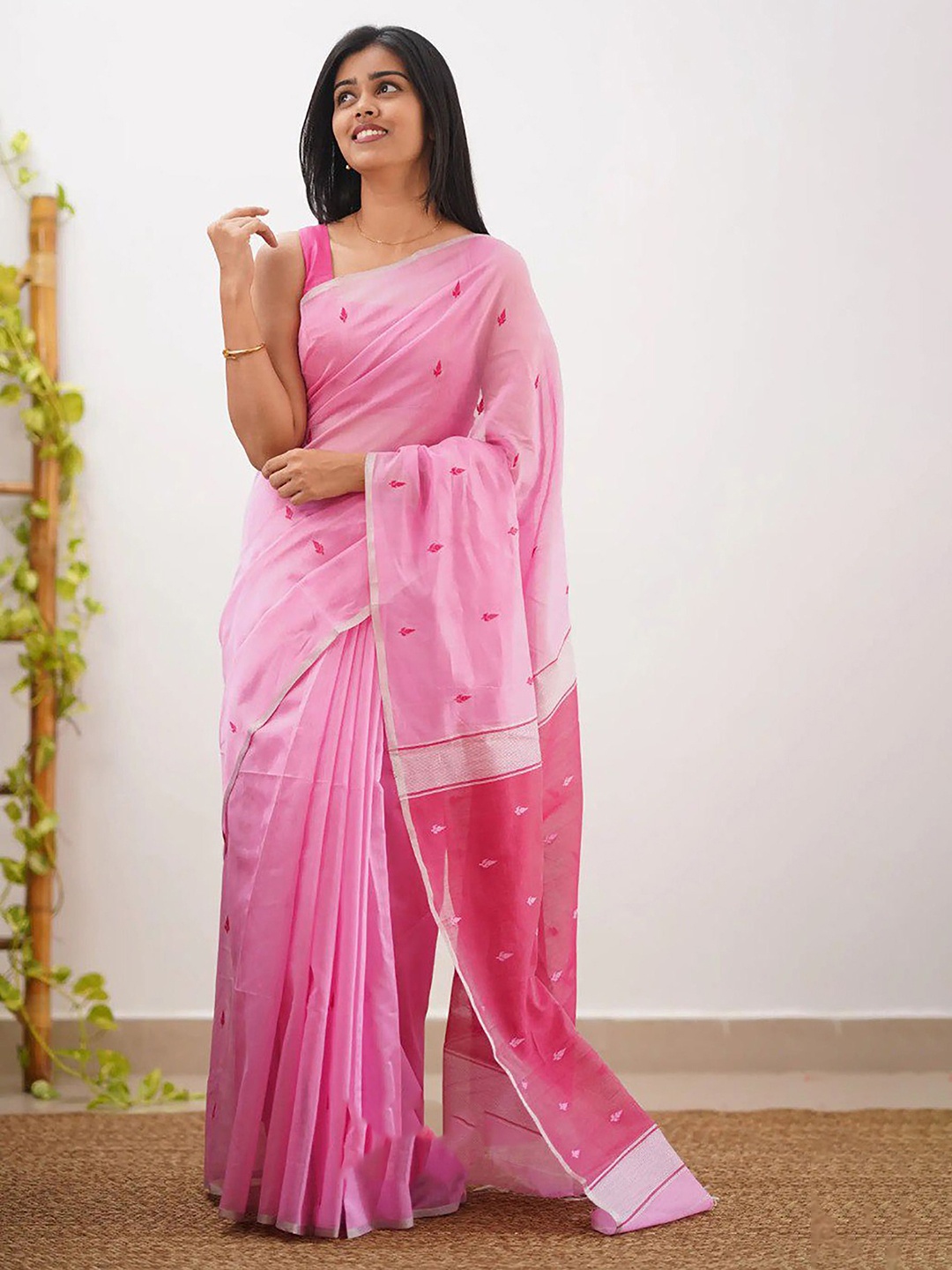 

KALINI Woven Design Zari Silk Blend Banarasi Saree, Pink