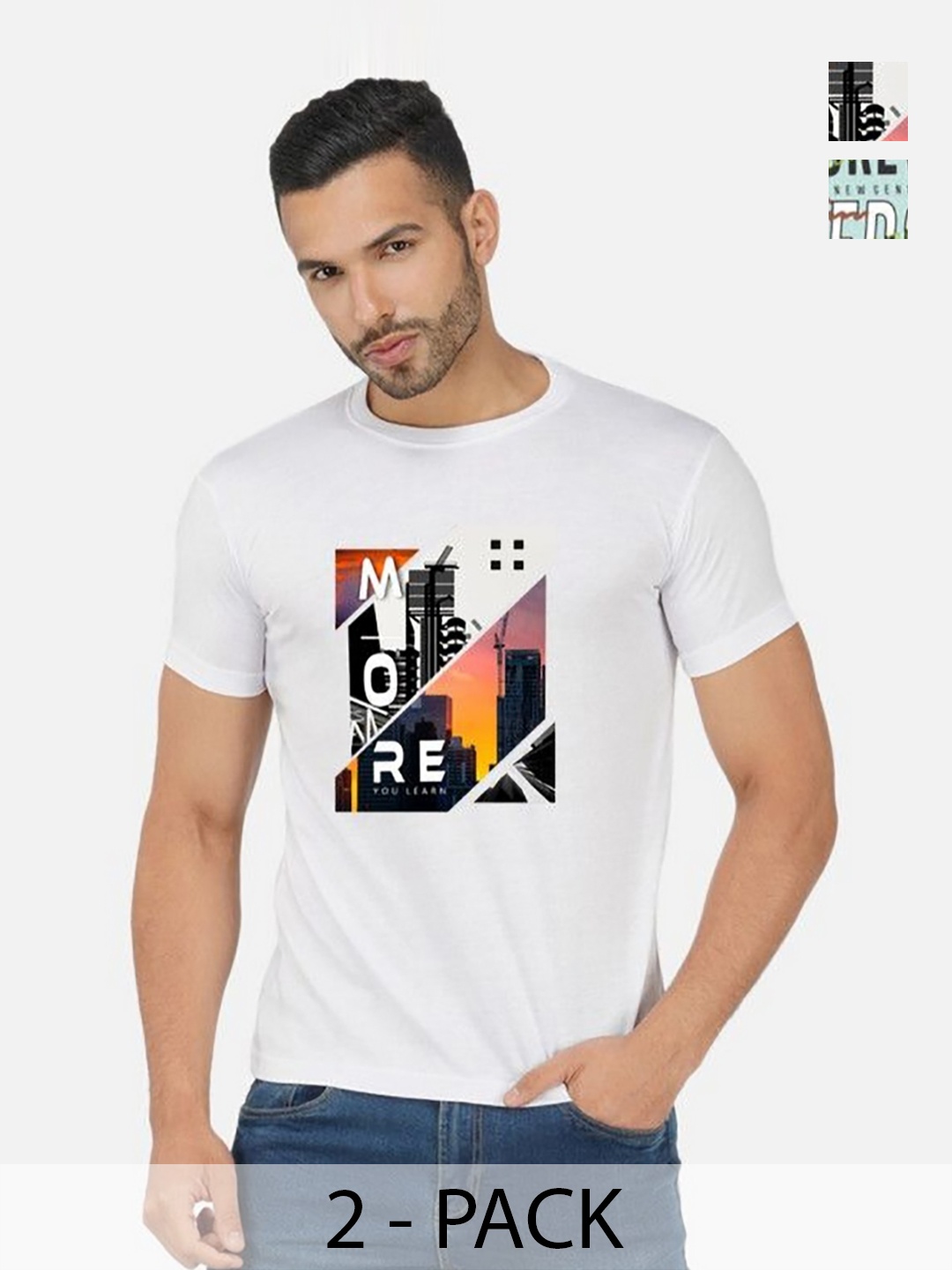 

GLOBAL NOMAD Men 2 Printed Bio Finish Applique T-shirt, White