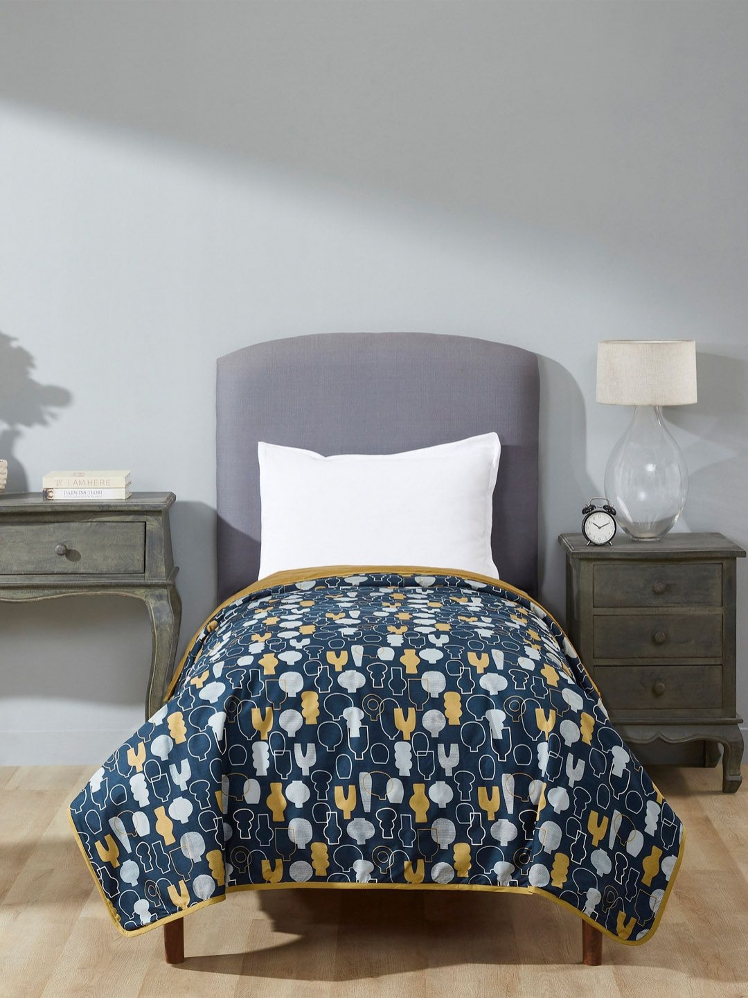 

MYTRIDENT Navy Blue & Grey Microfiber AC Room Single Bed Dohar