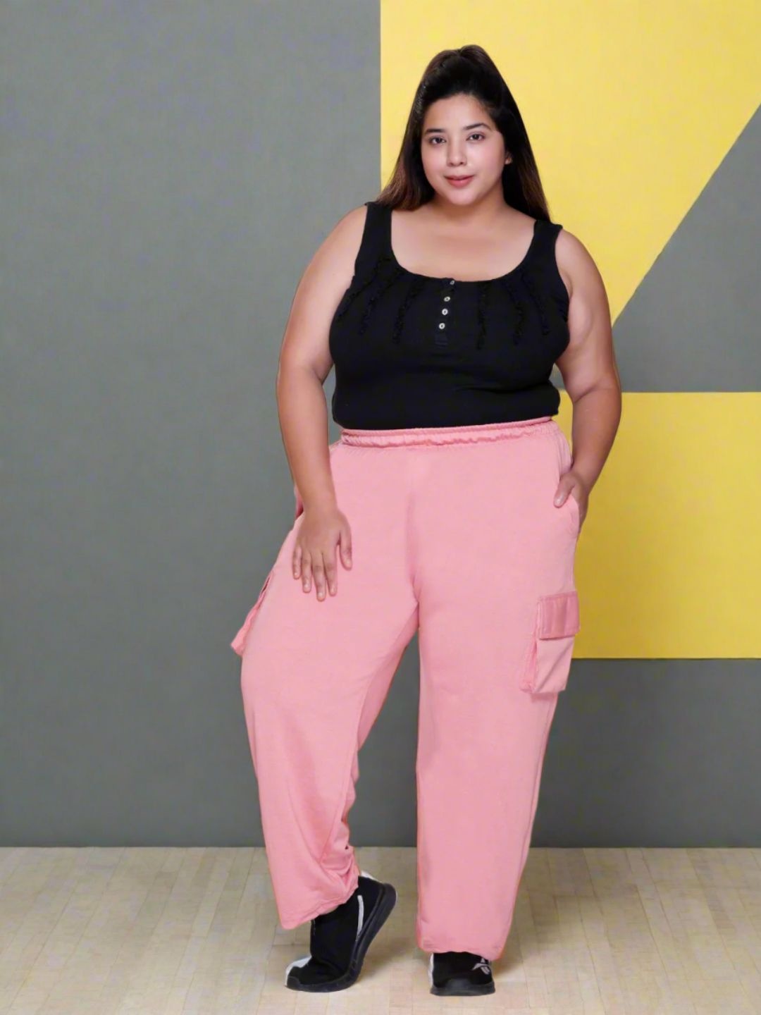 

White Moon Women Cotton Straight-Fit Plus Size Track Pants, Pink