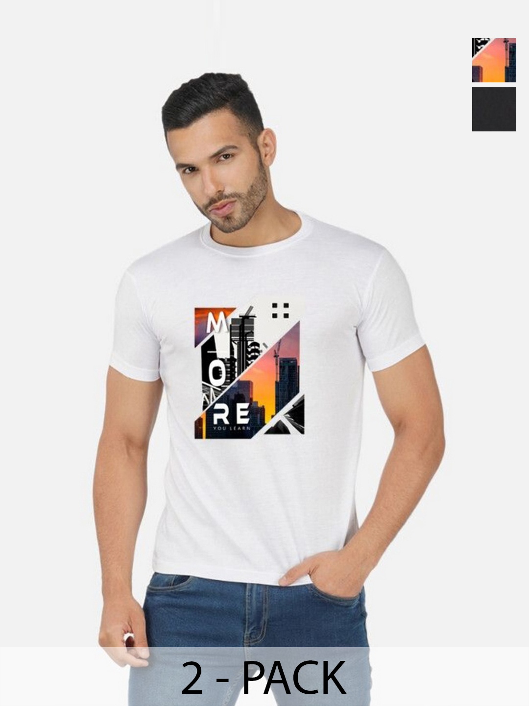 

GLOBAL NOMAD Men 2 Printed Bio Finish Applique T-shirt, White