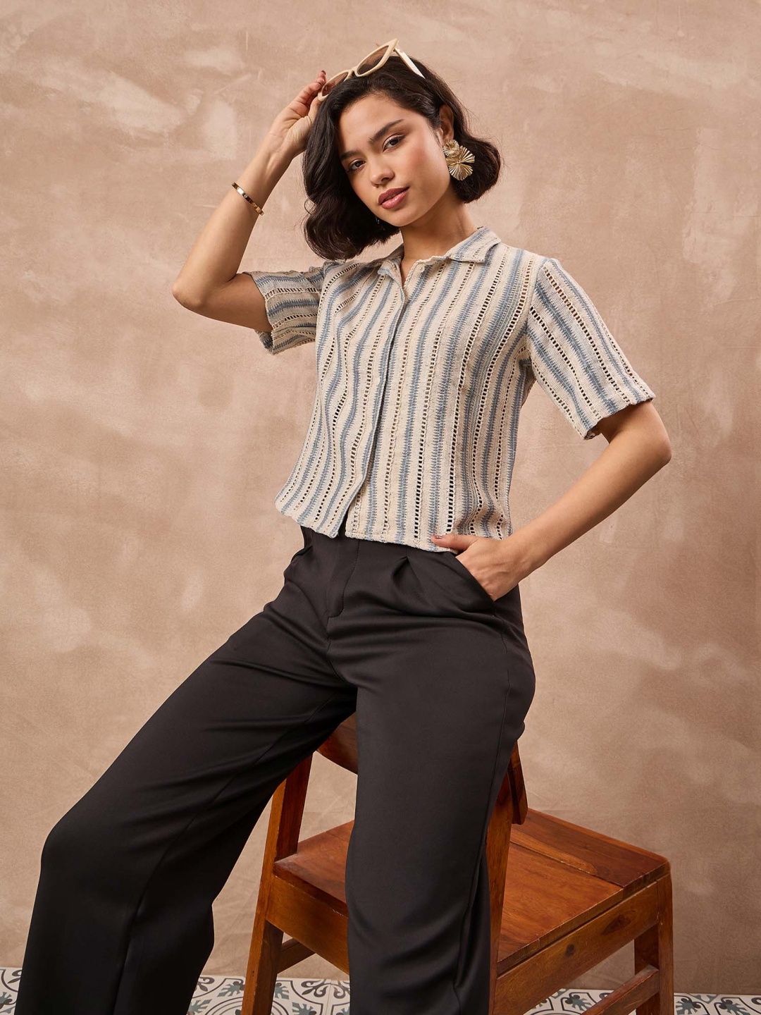 

all about you Women Semi Sheer Striped Casual Shirt, Grey