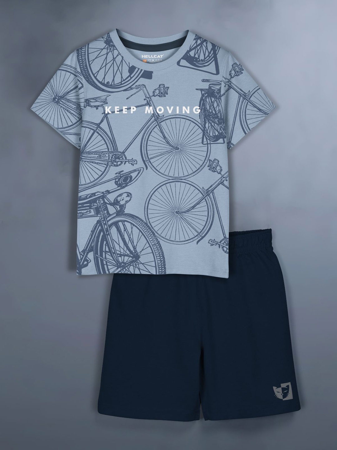 

HELLCAT Girls Printed Round Neck T-Shirt With Shorts, Grey
