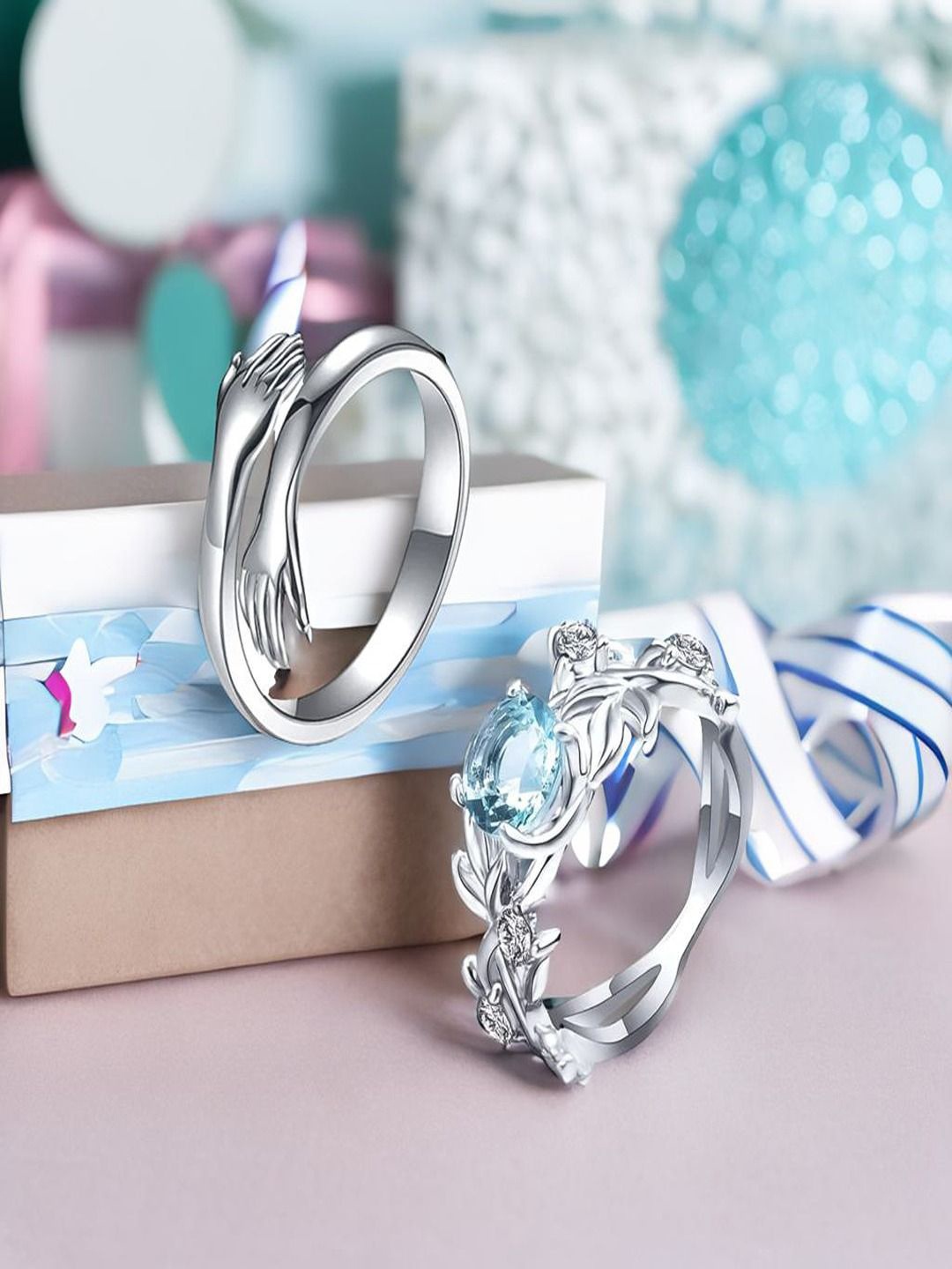 

DressBerry Set Of 2 Silver-Plated Stone-Studded Finger Rings
