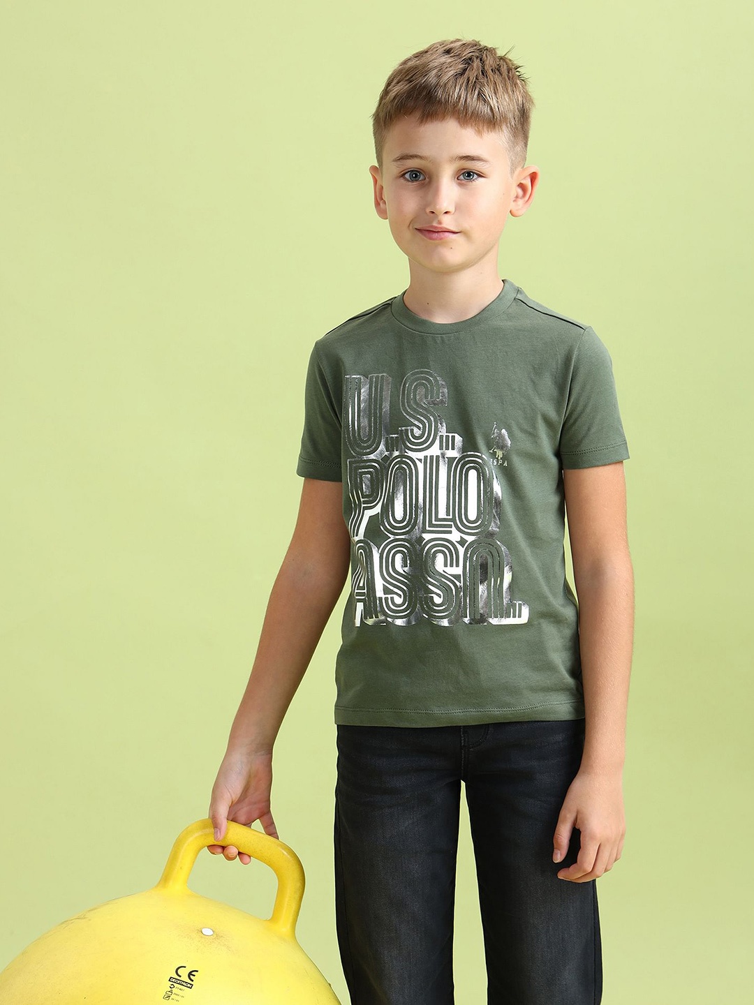 

U.S. Polo Assn. Kids Boys Typography Printed Pure Cotton T-shirt, Olive