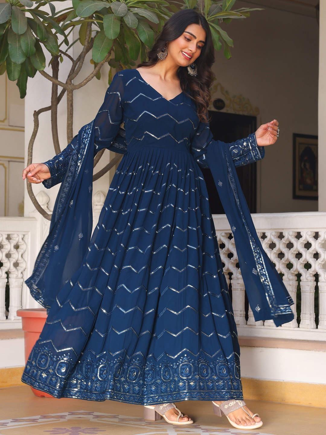 

KALINI Women Ethnic Motifs Embroidered Regular Kurta with Pyjamas & With Dupatta, Turquoise blue