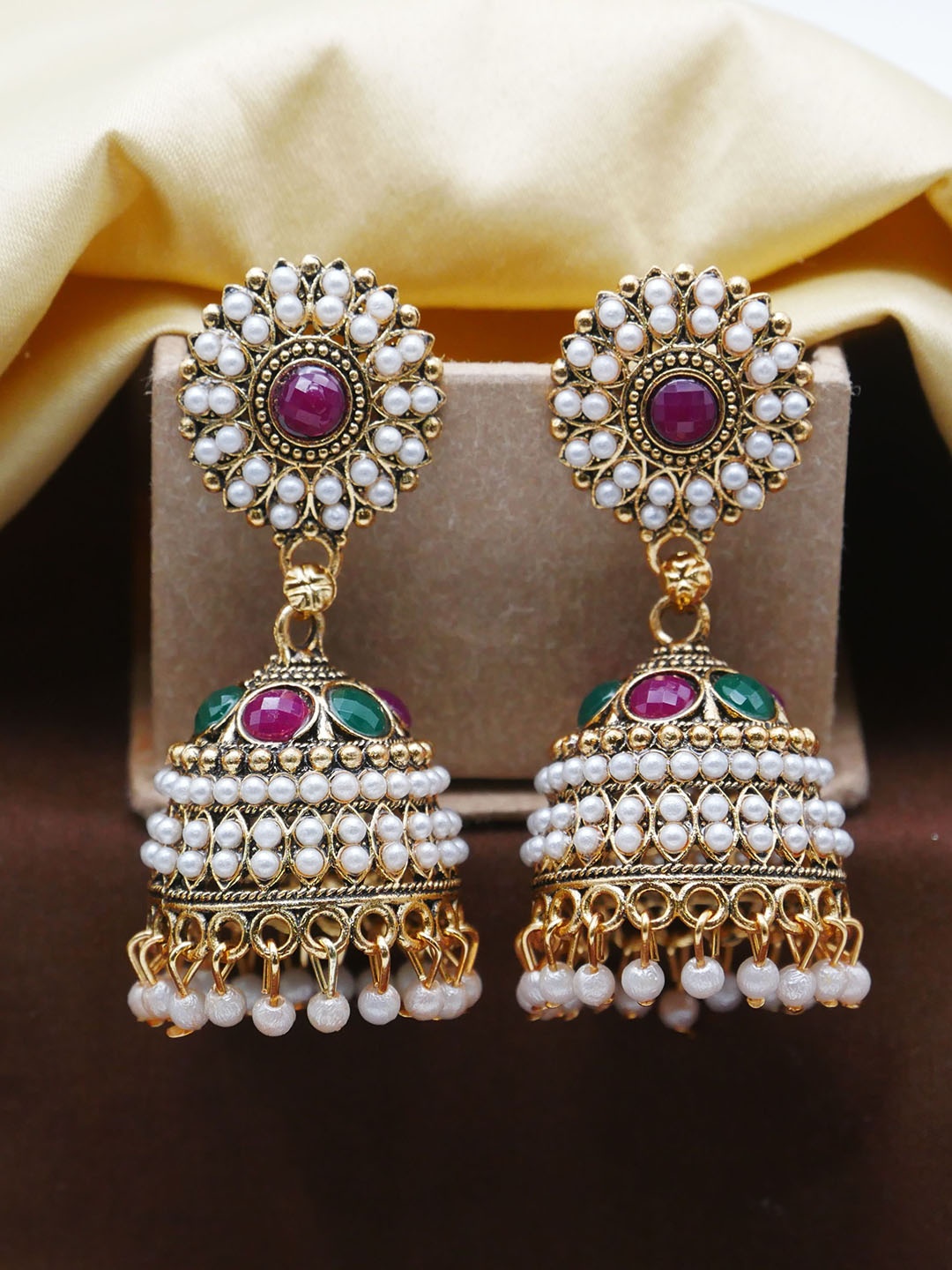 

Anouk Gold-Plated Pearls Studded Dome Shaped Jhumkas Earrings