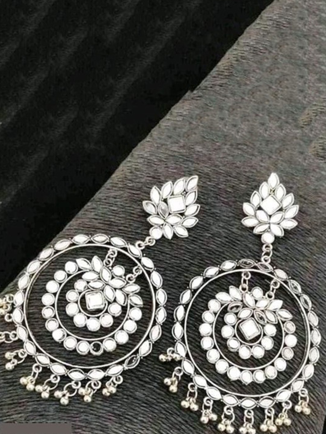 

JMBW INTERNATIONAL Silver-Plated Artificial Stones Studded Oxidised Jewellery Set
