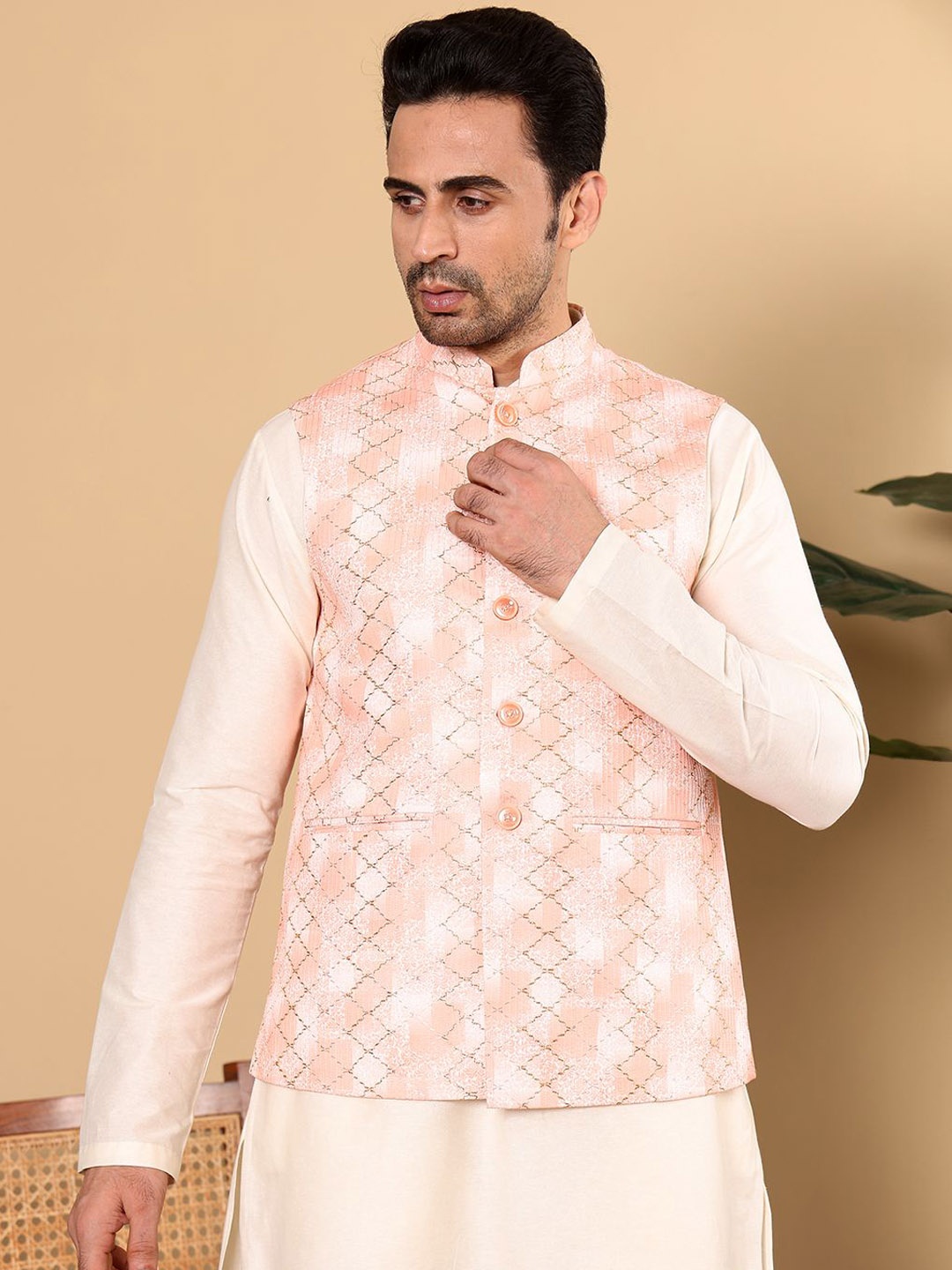 

MULTI SHADES Men Regular Kurta with Pyjamas, Peach