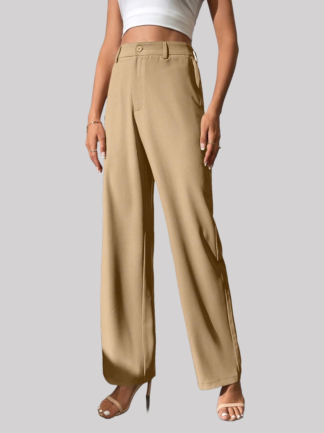 

Chemistry Women Custom Straight Fit High-Rise Trousers, Beige