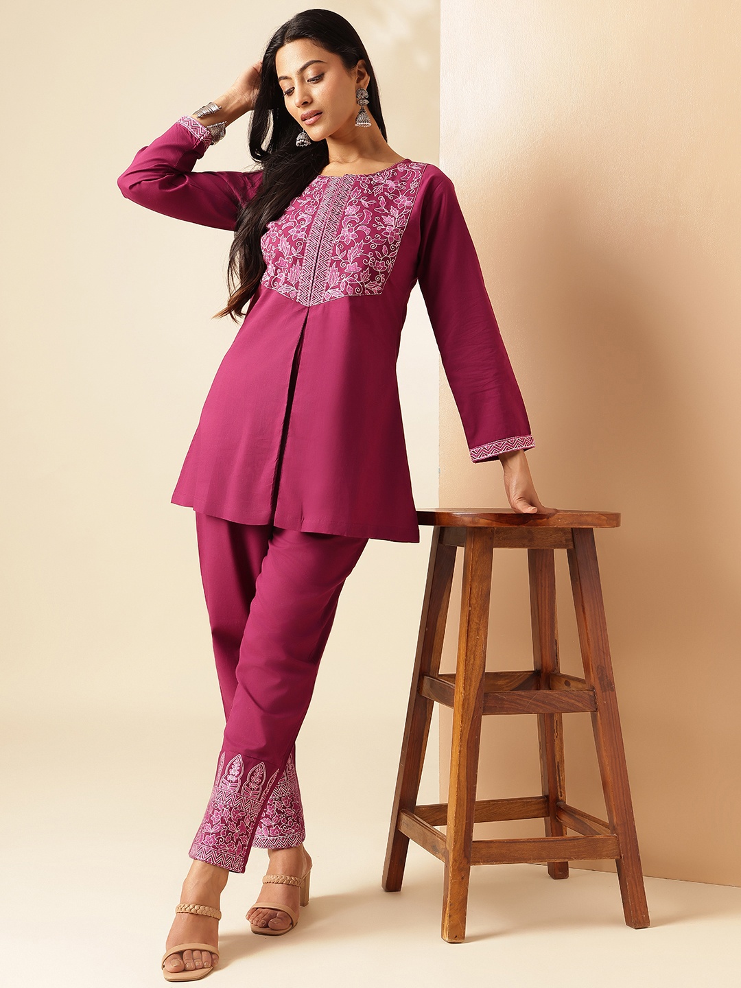 

Vbuyz Embroidered Tunic With Trousers Co-Ords, Pink