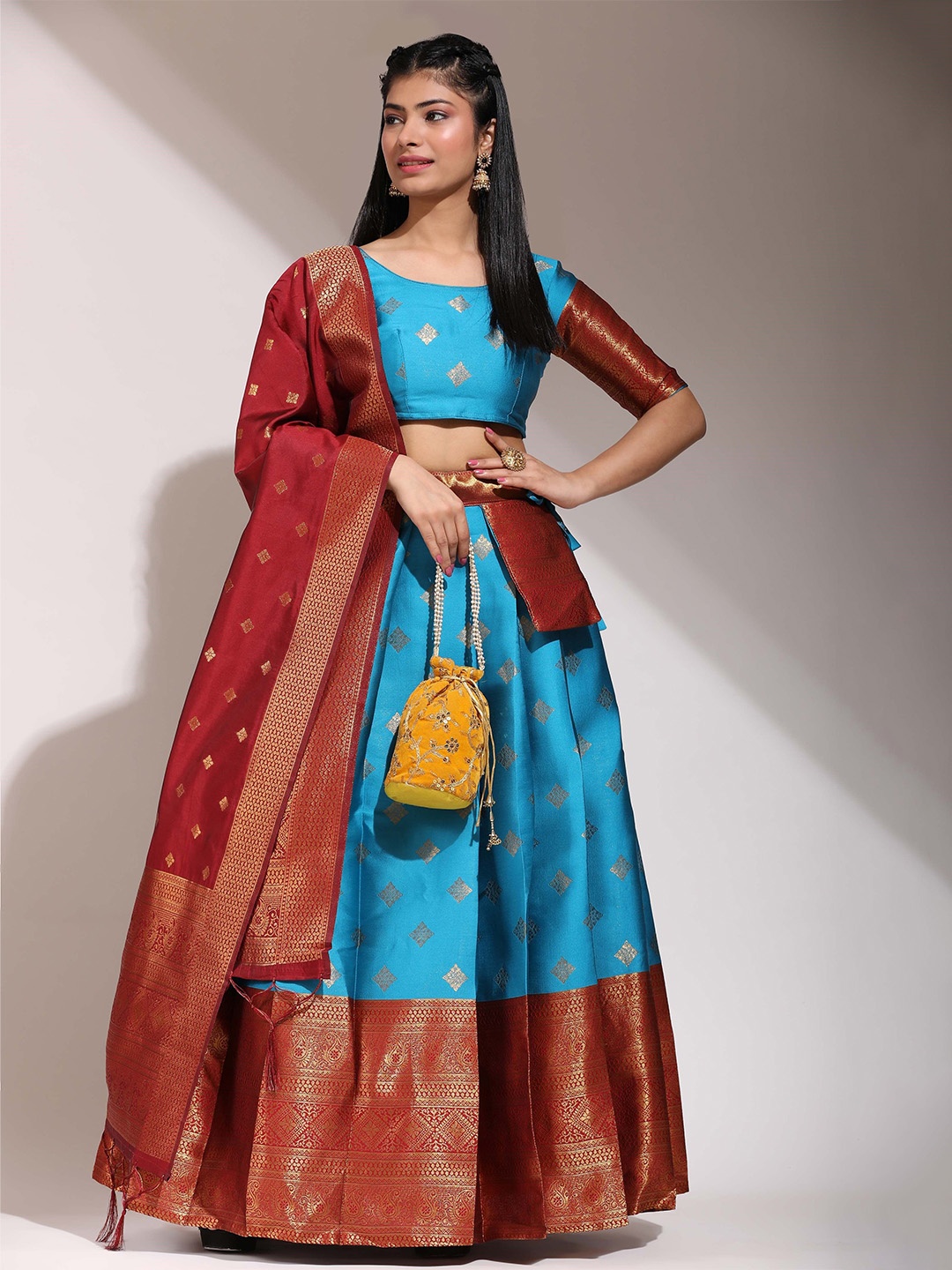 

Payu Semi-Stitched Lehenga & Unstitched Blouse With Dupatta, Blue