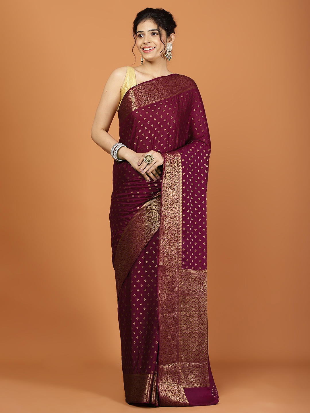 

Meena Bazaar Poly Chiffon Saree, Purple