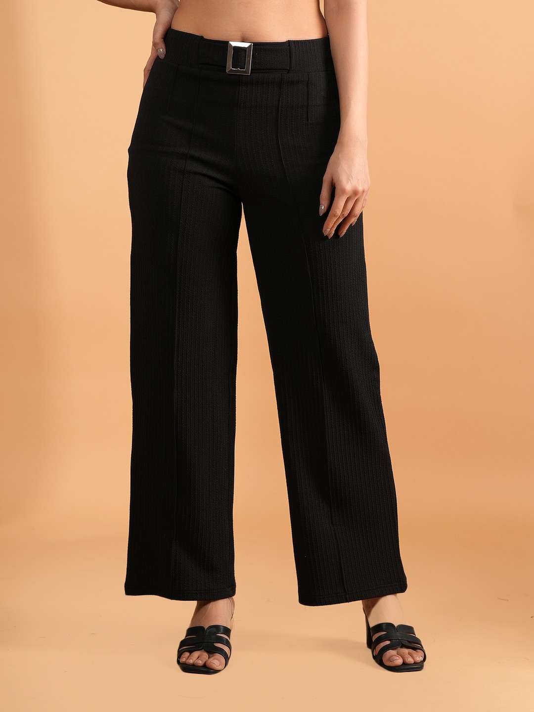 

NEYSA Women Straight Fit High-Rise Trousers, Black