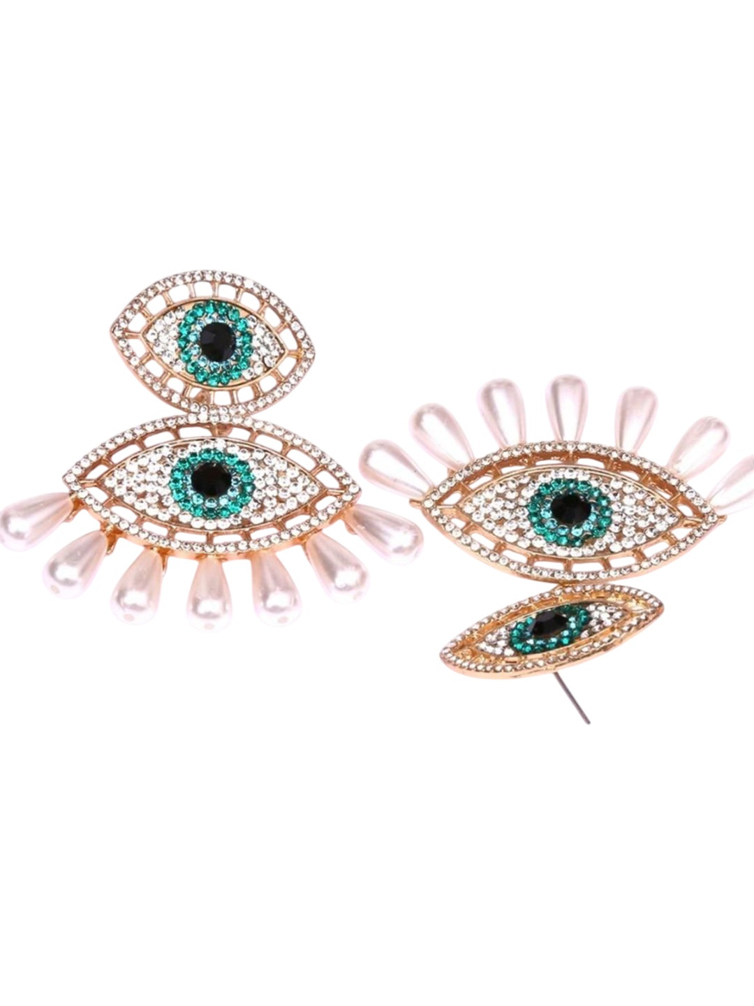 

ADC SHEMONA Gold Plated Rhinestones Studded Contemporary Drop Earrings, Turquoise blue