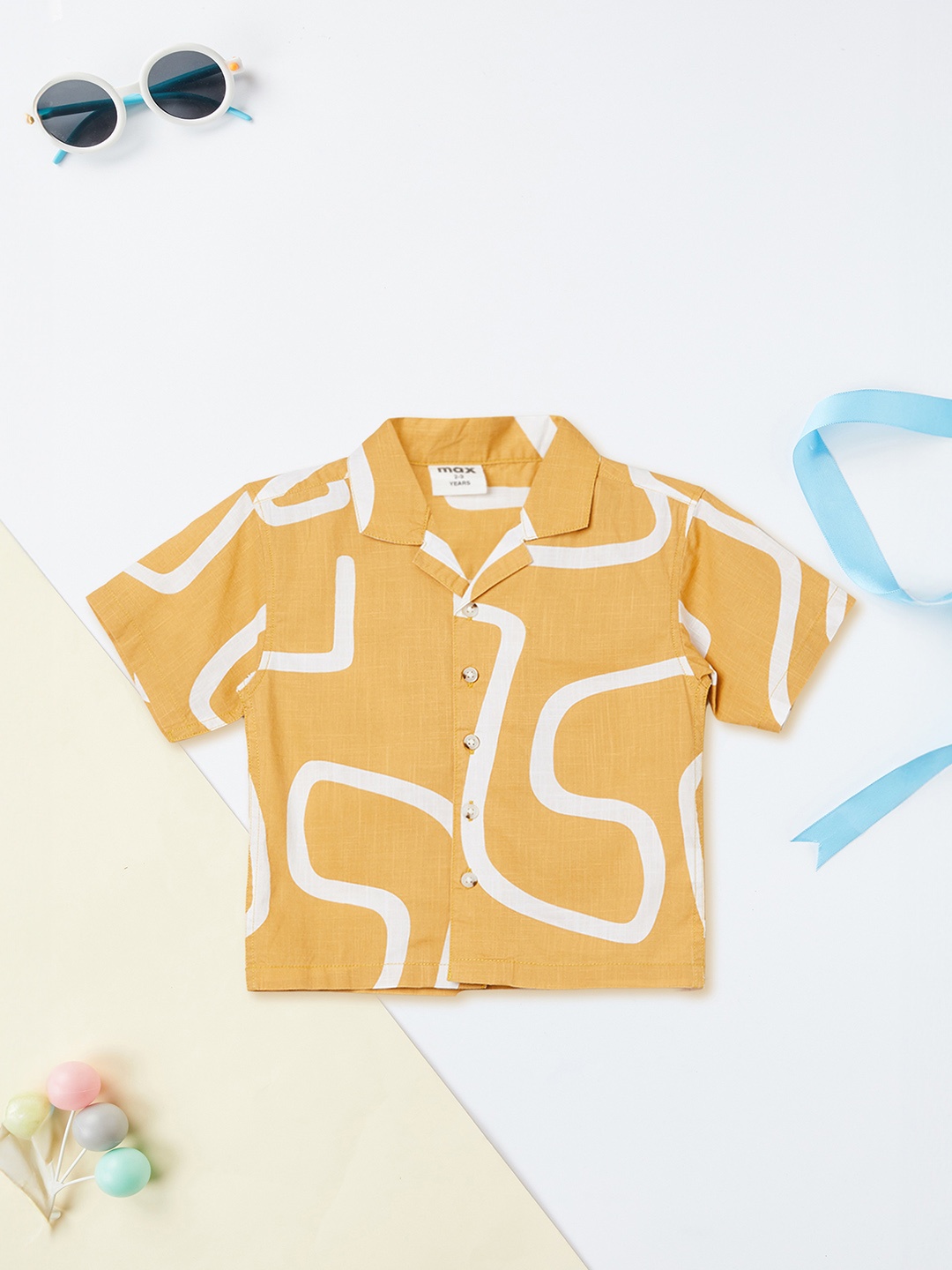 

max Boys Opaque Printed Casual Shirt, Yellow