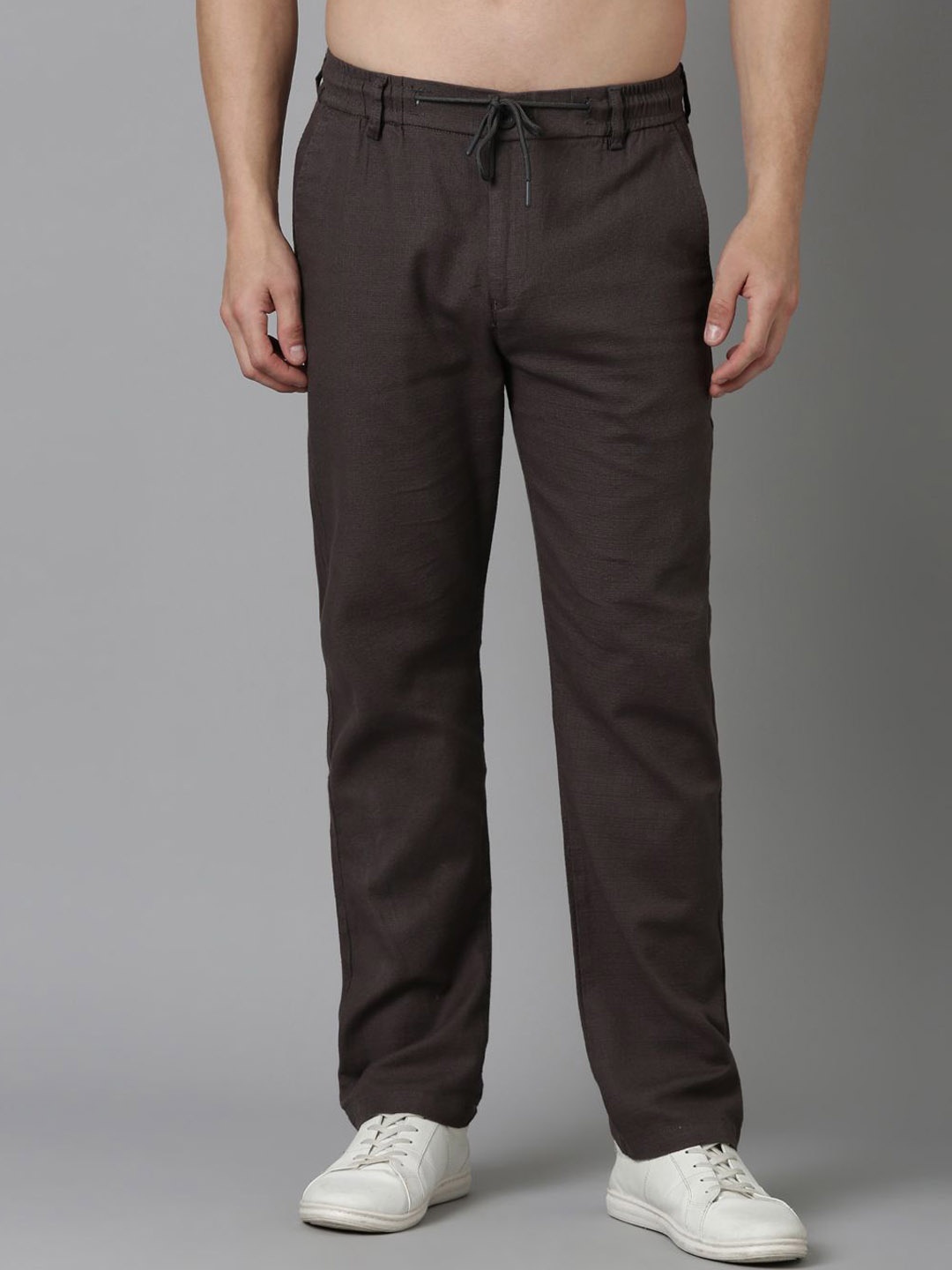 

THE BEETEL HOUSE Men Relaxed Fancy Linen Trousers, Grey