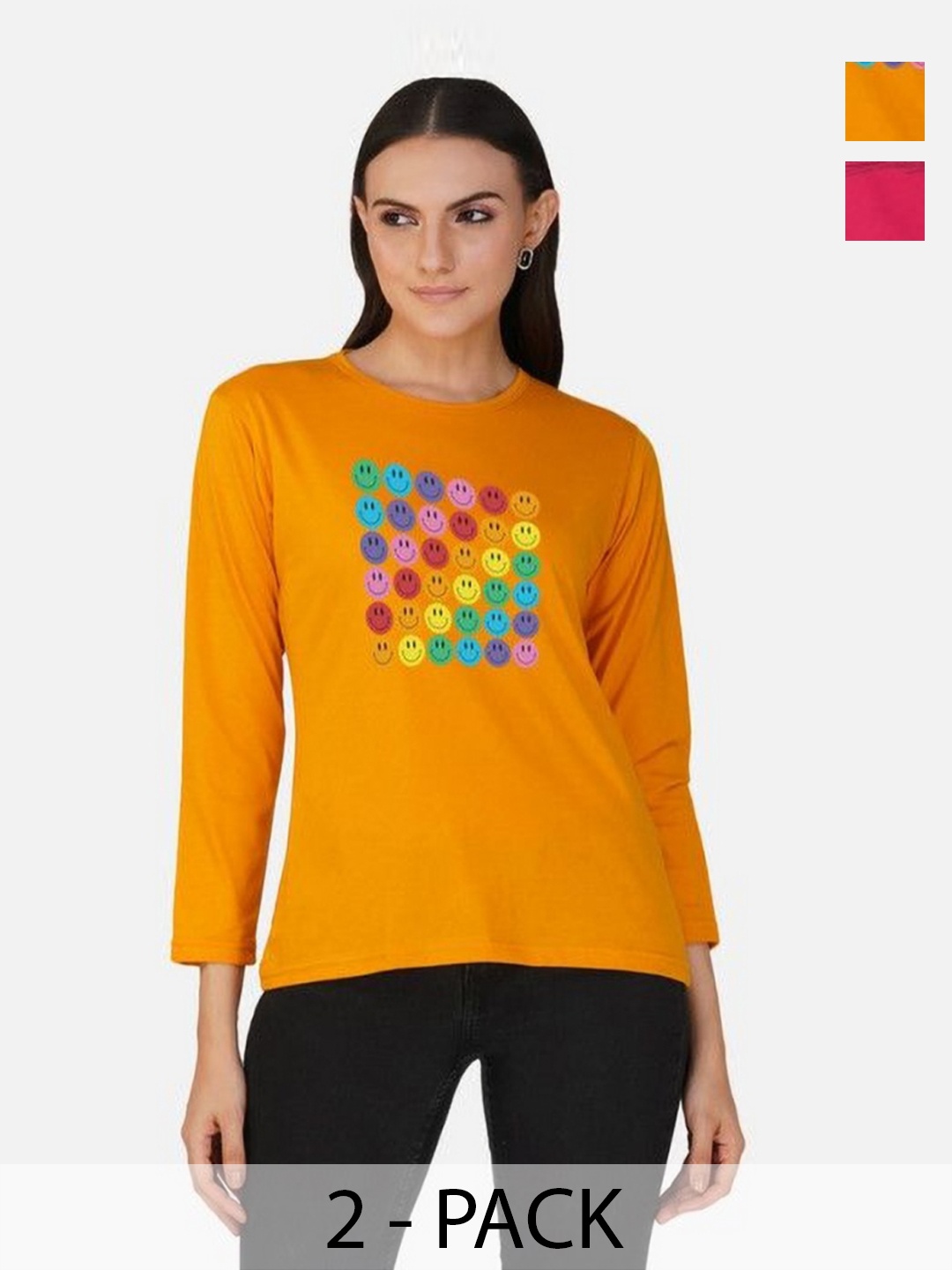 

Metronaut Women 2 Printed Bio Finish Applique T-shirt, Mustard