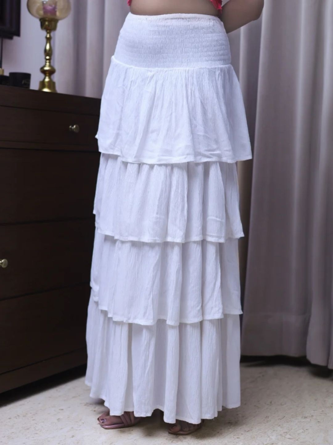 

Veeralda Pure Cotton Tiered Maxi Skirt, White