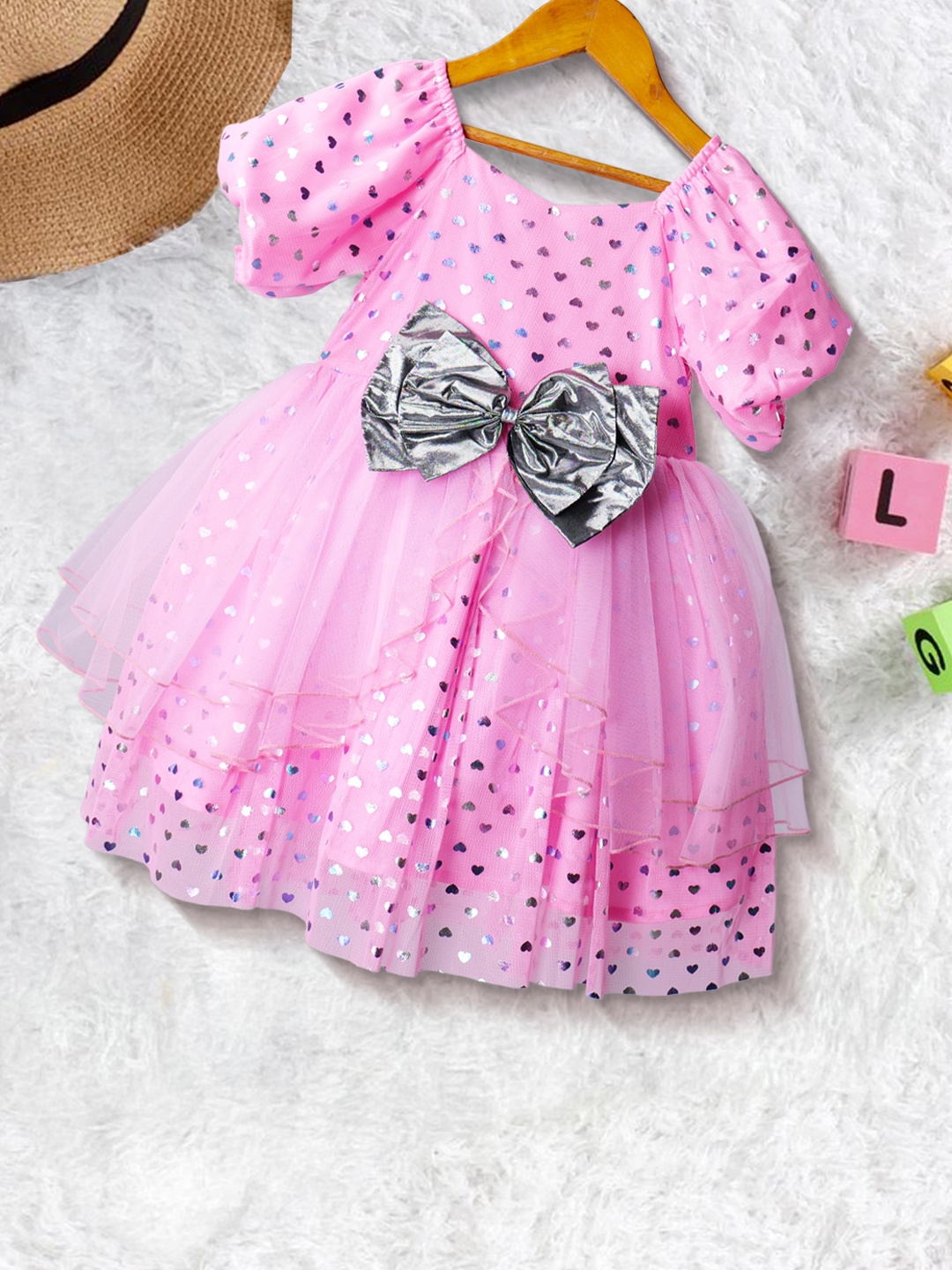 

pspeaches Net Fit & Flare Dress, Pink