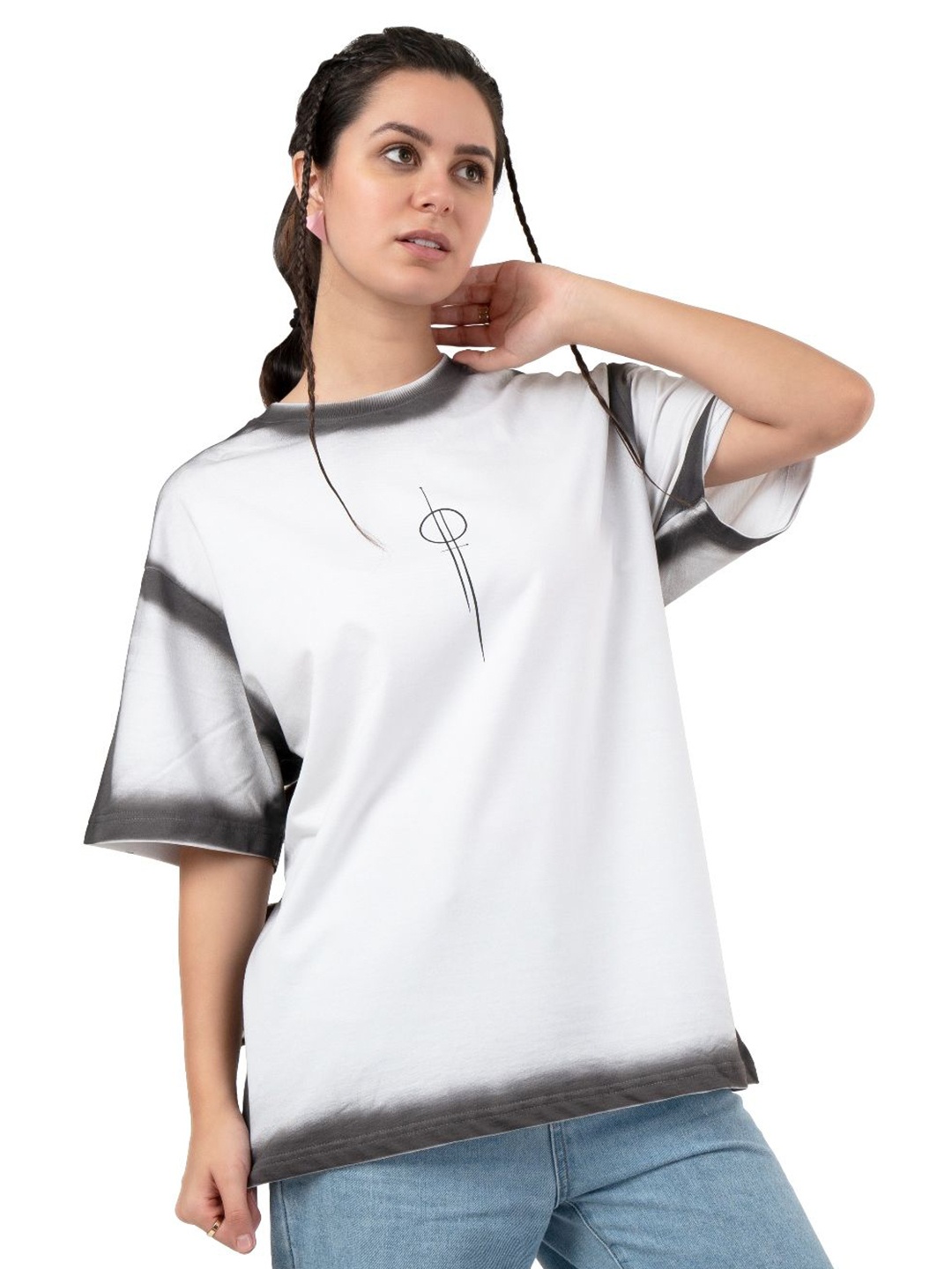 

RHINO CULT Women Drop-Shoulder Sleeves Pockets T-shirt, White