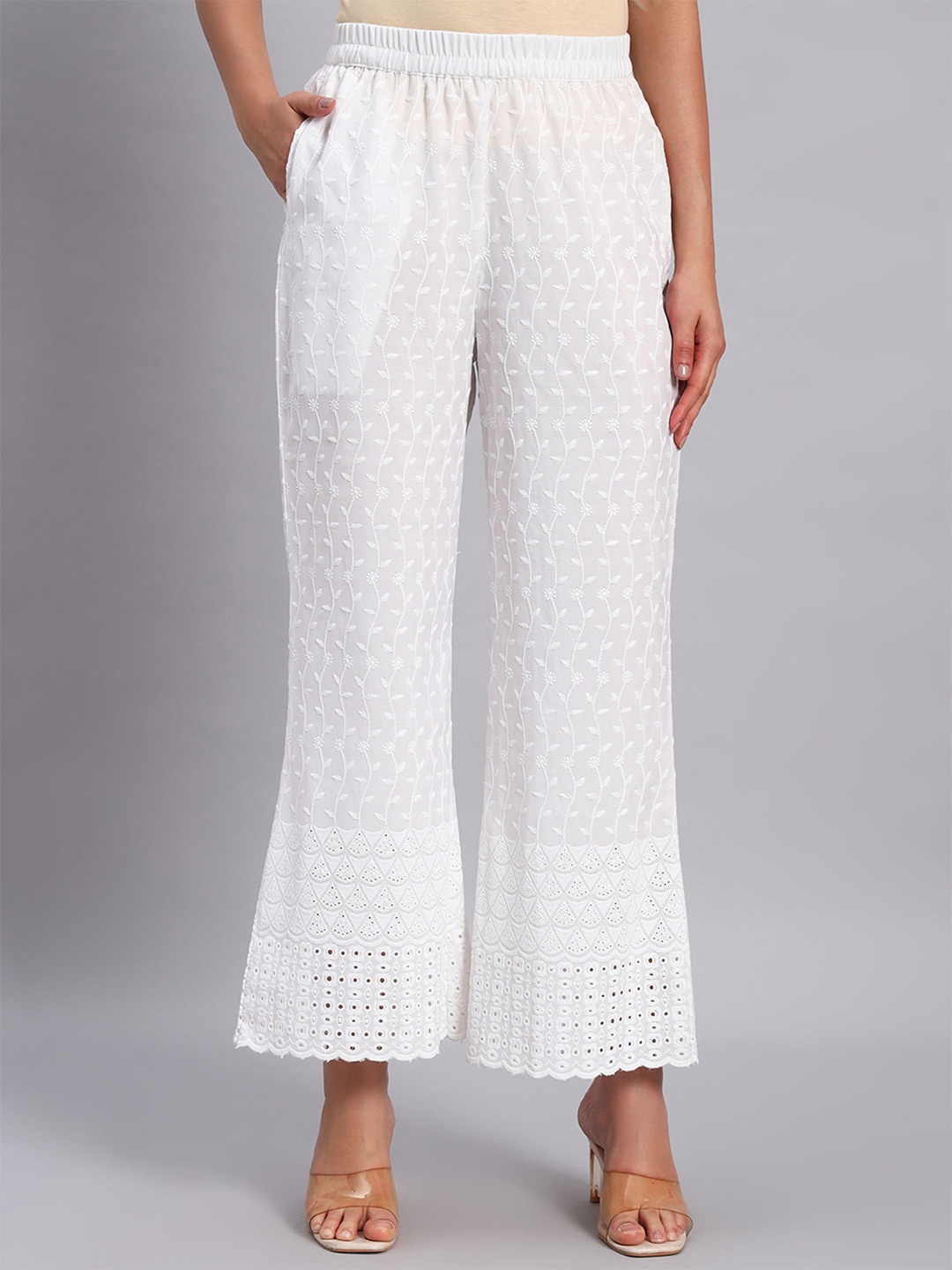 

Shopping Queen Women Embroidered Palazzos, White