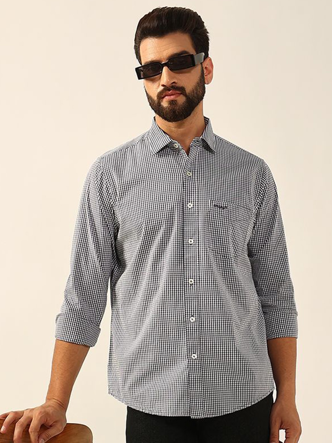 

ENSPYR Men Opaque Checked Casual Shirt, Navy blue