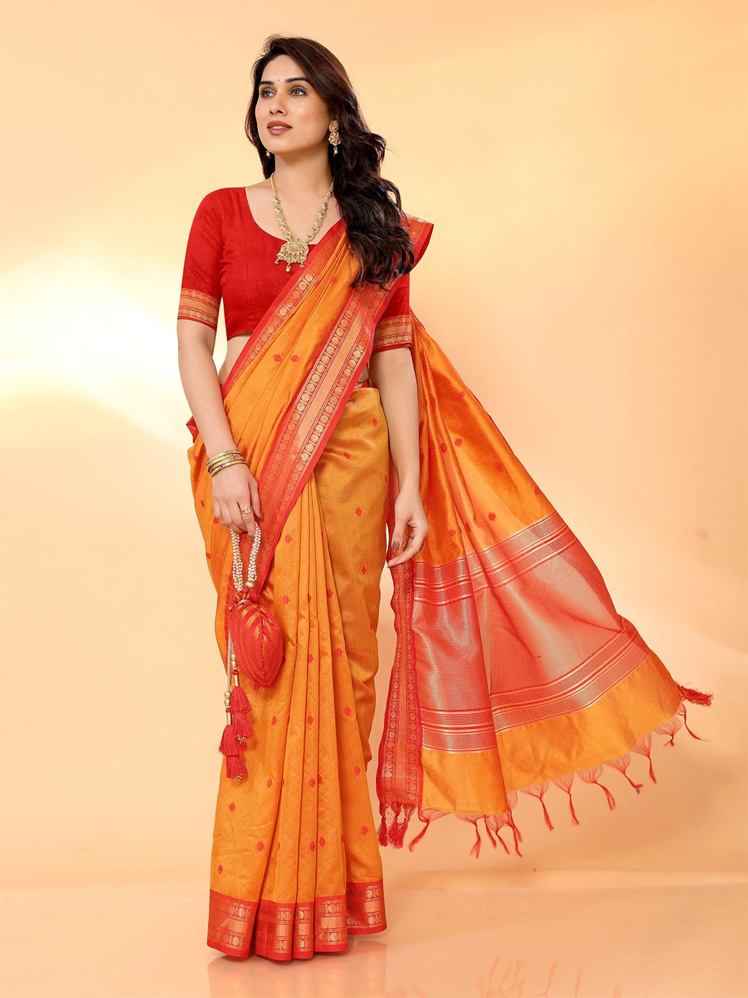 

Moda Rapido Woven Design Zari Silk Blend Banarasi Saree, Orange