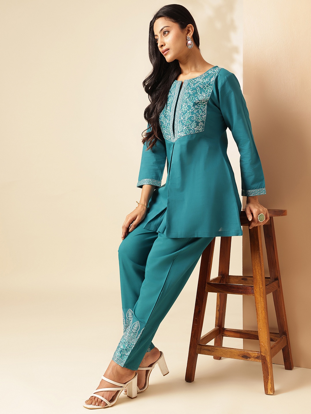 

Vbuyz Embroidered Tunic With Trousers Co-Ords, Blue