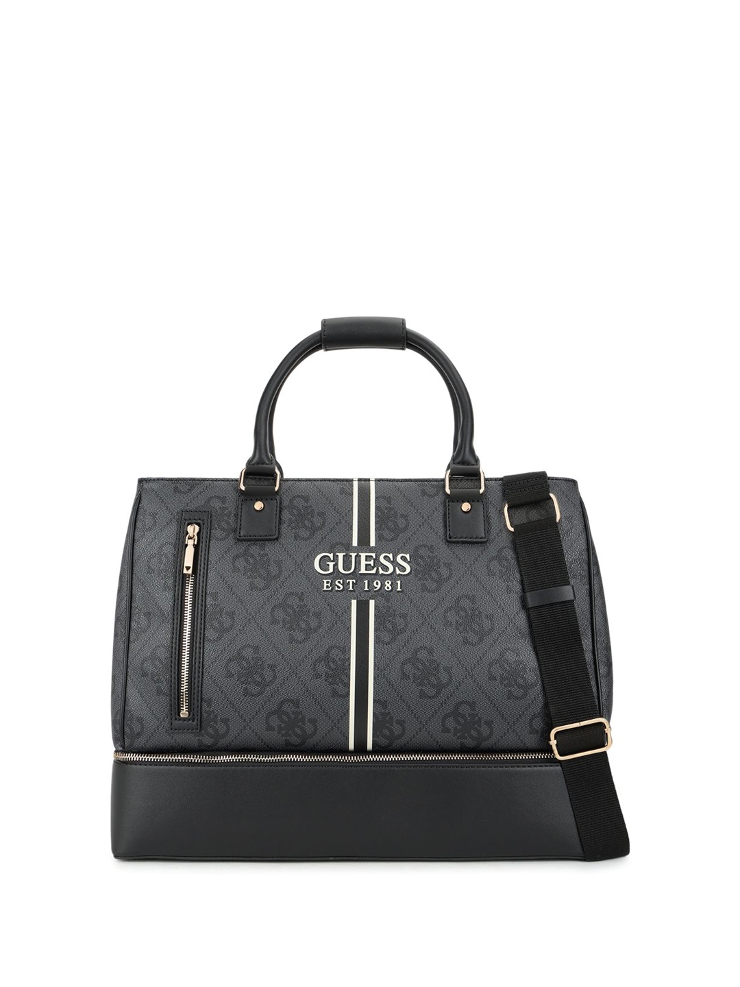 

GUESS Printed Shopper Tote Bag with Cut Work, Charcoal