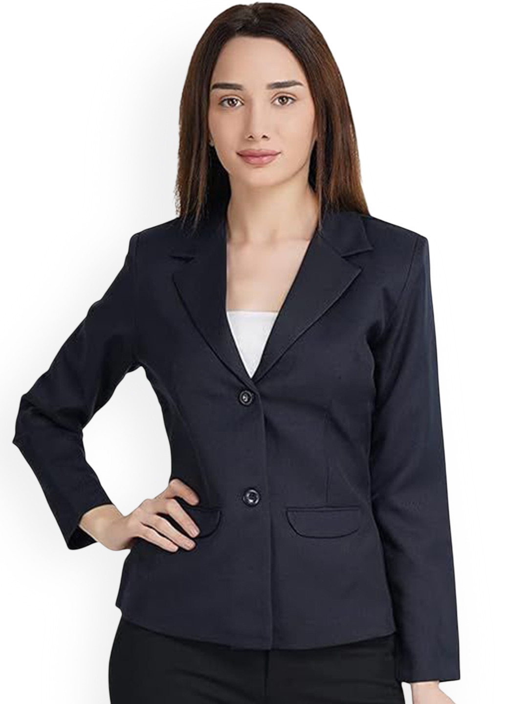 

TYFFYN Single Breasted Flap Pocket Casual Blazer, Navy blue