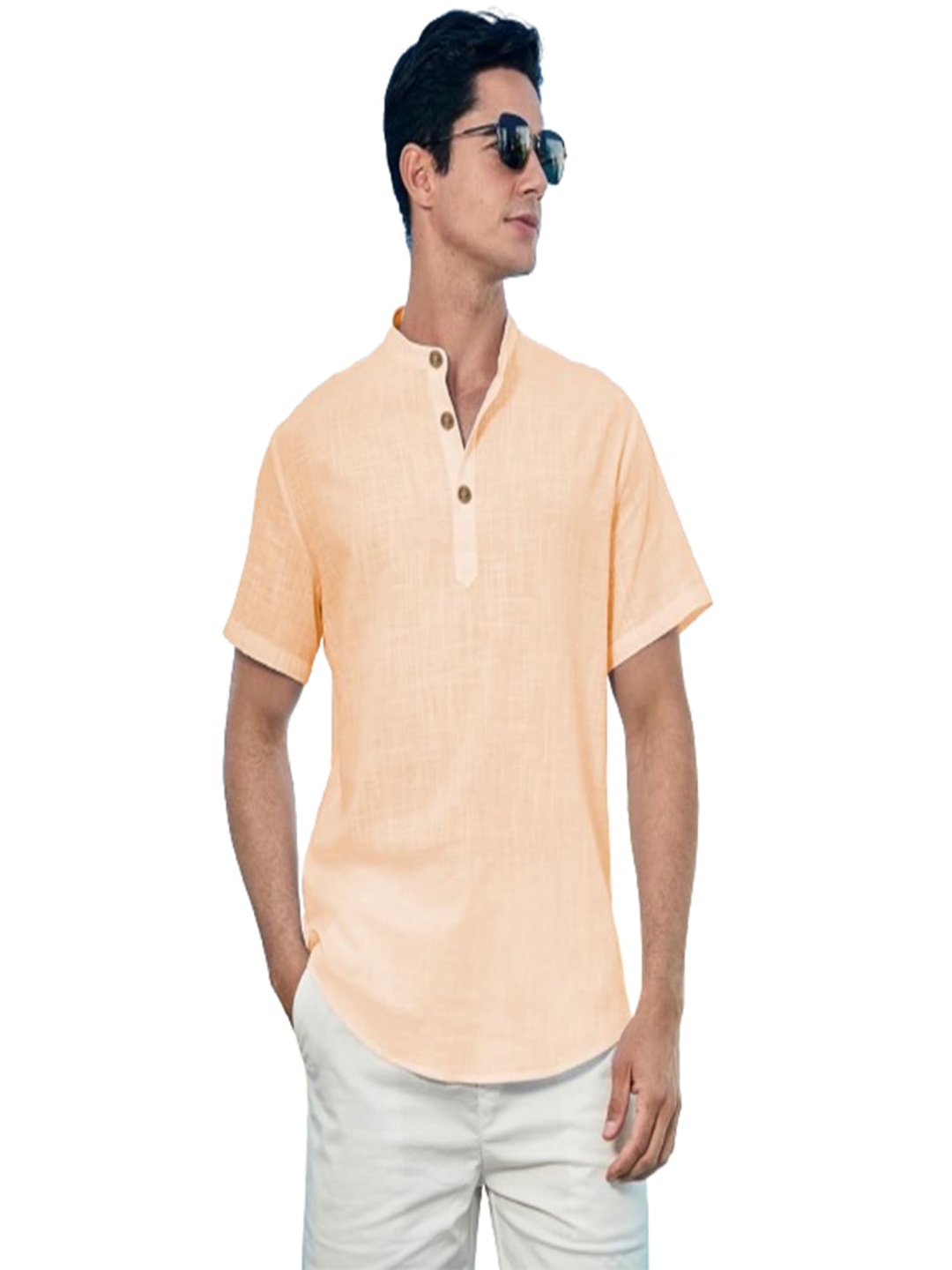 

EdinWolf Band Collar Cotton Straight Kurta, Orange
