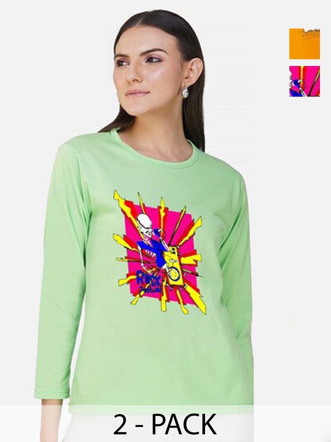 

Metronaut Women 2 Printed Bio Finish Applique T-shirt, Mustard