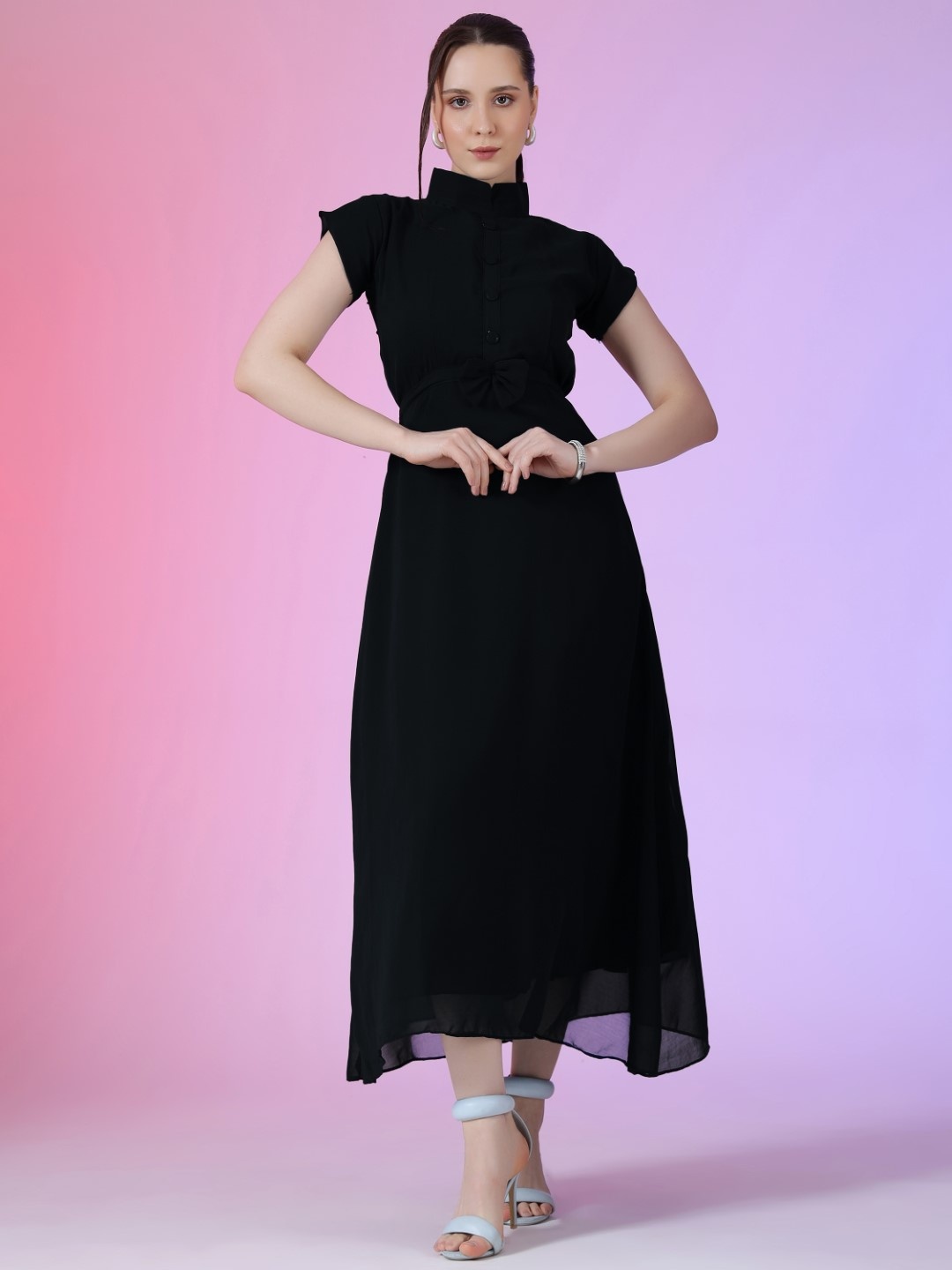 

Raiyani Fashion Georgette Fit & Flare Maxi Dress, Black