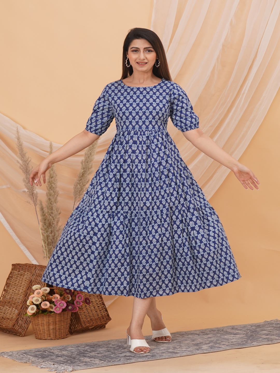 

Malia Floral Print Fit & Flare Midi Dress, Blue