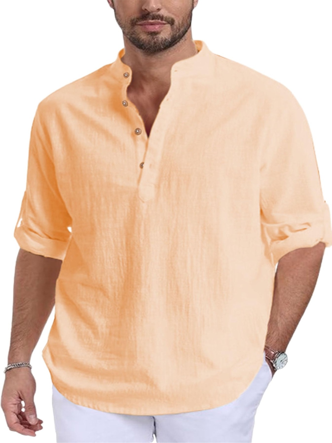 

EdinWolf Band Collar Straight Pure Cotton Kurta, Orange