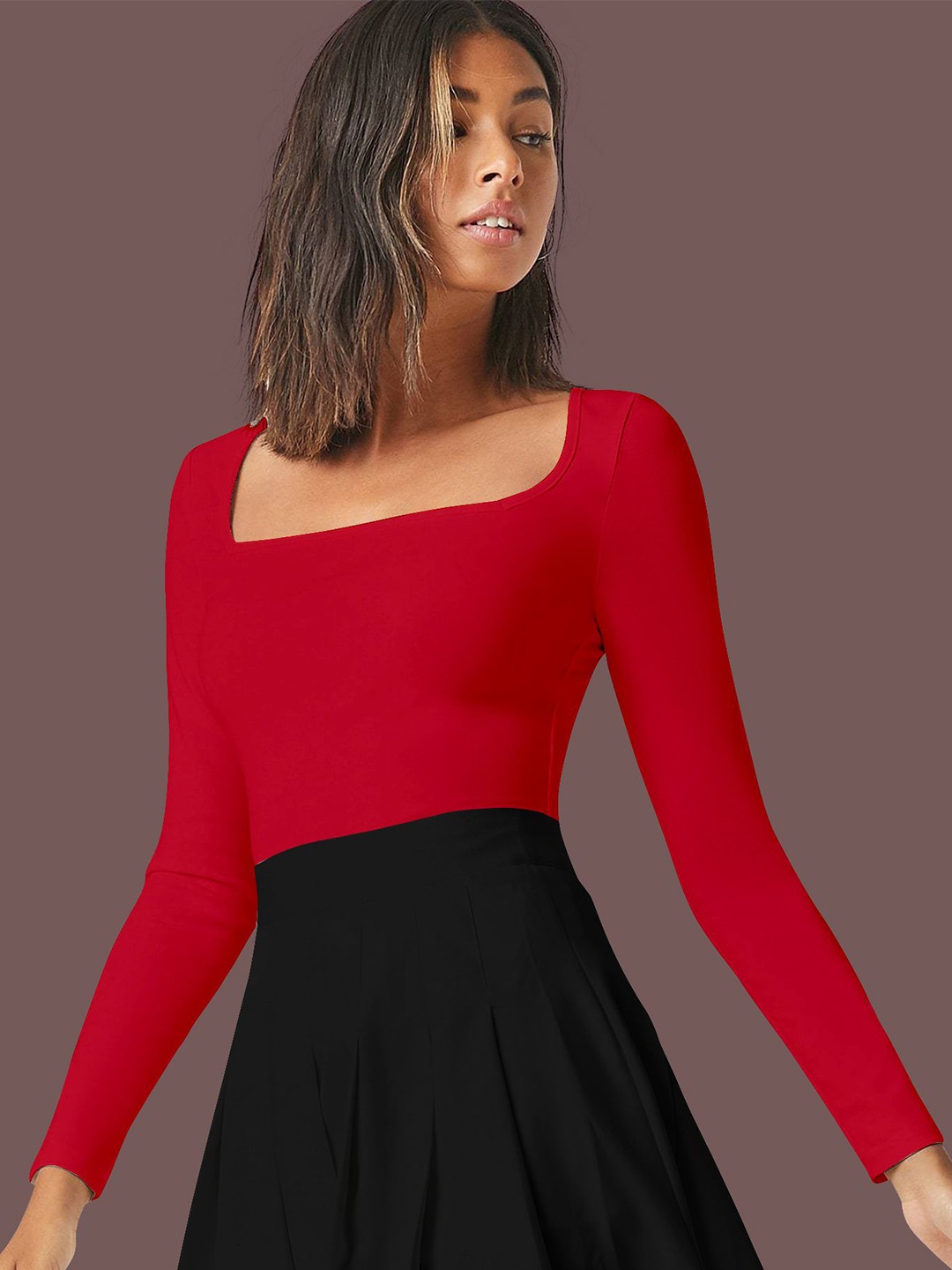 

Dream Beauty Women Square Neck Fitted Top, Red