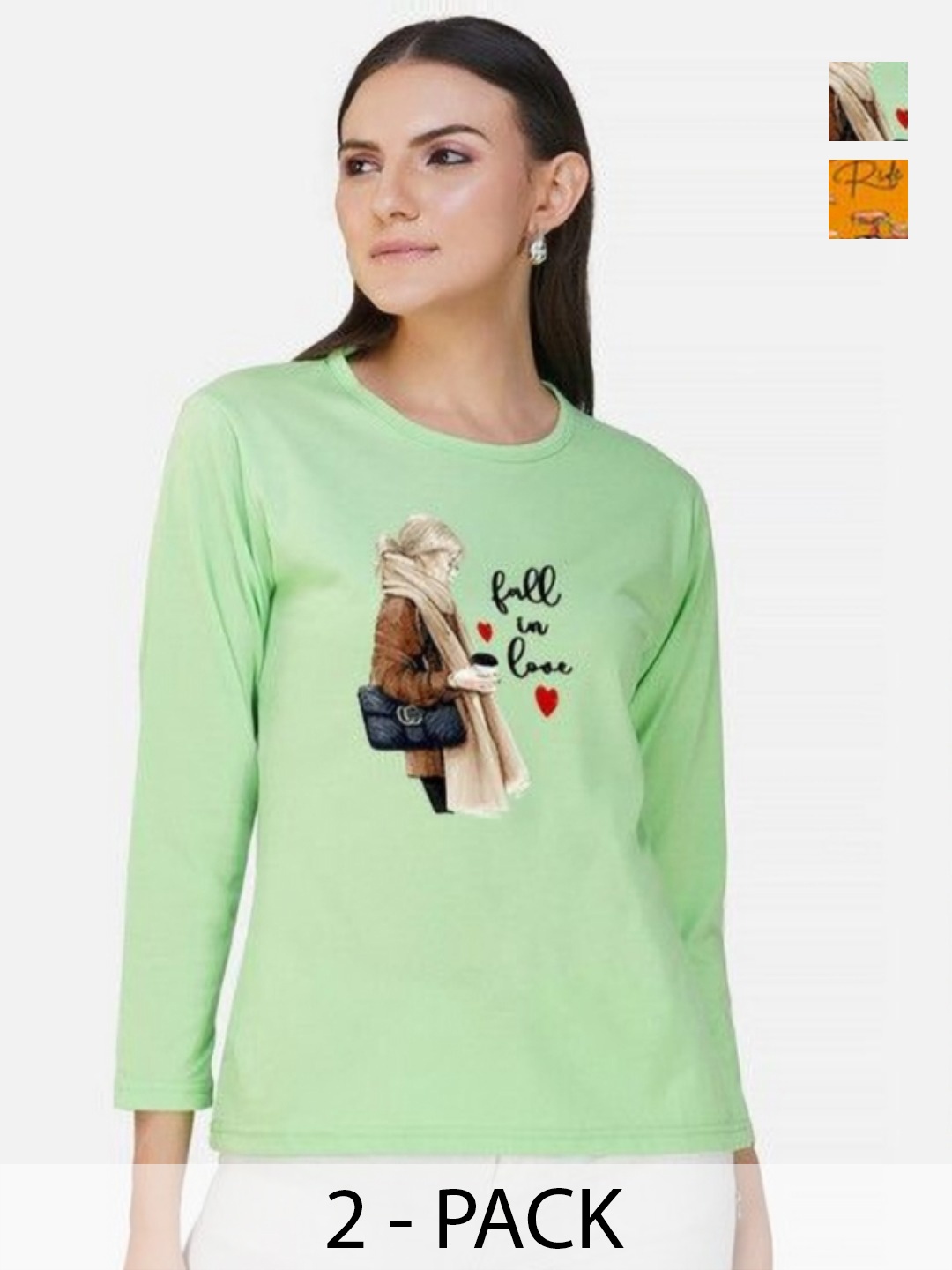 

Metronaut Women 2 Printed Bio Finish Applique T-shirt, Mustard
