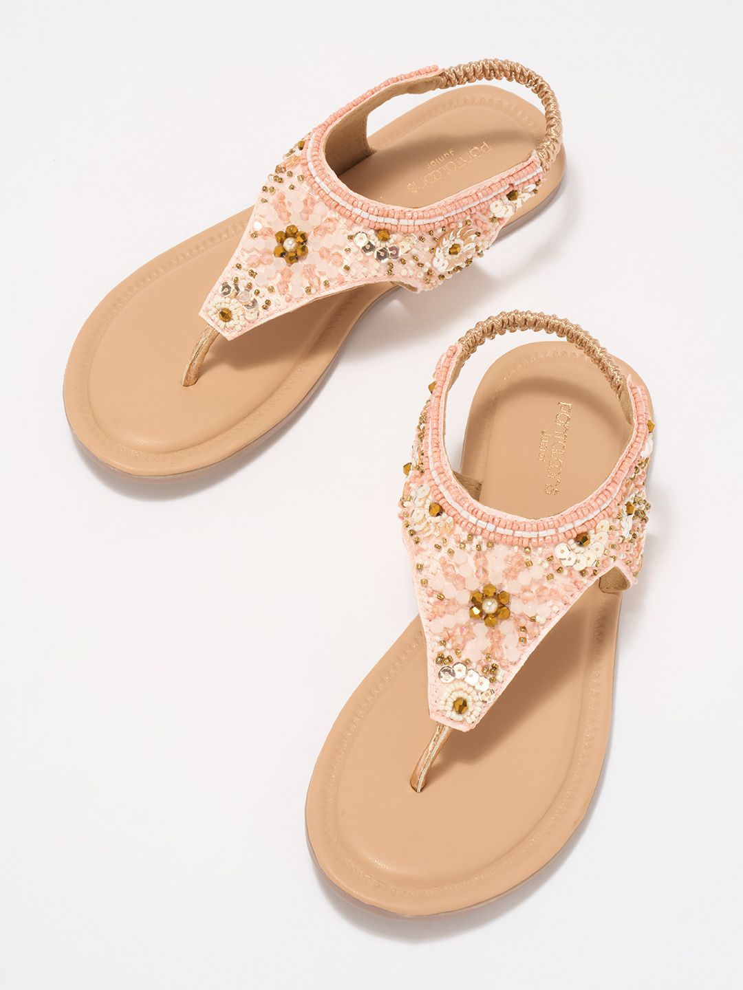 

Pantaloons Junior Girls Embellished Casual T-Strap Flats, Peach