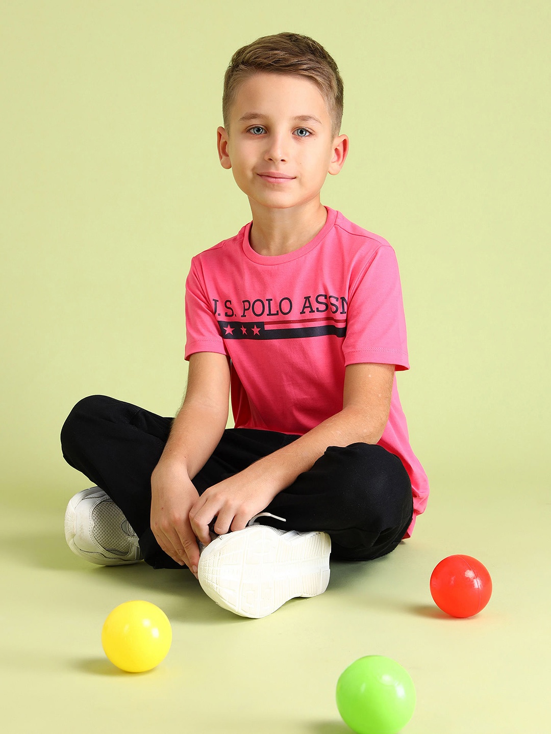 

U.S. Polo Assn. Kids Boys Brand Logo Printed Pure Cotton T-shirt, Pink