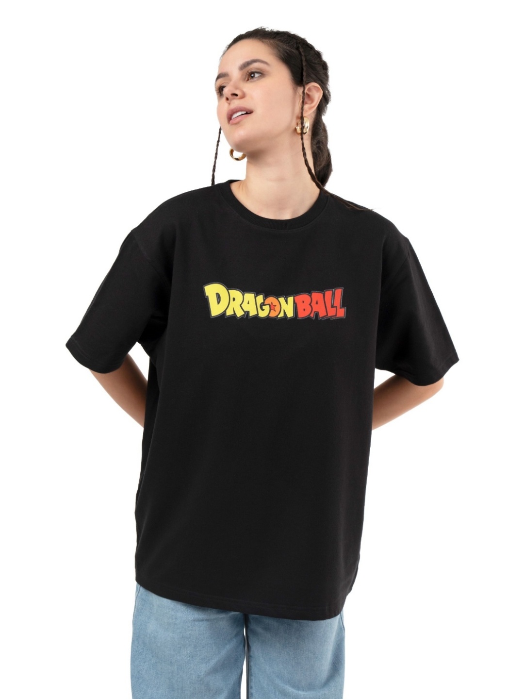 

RHINO CULT Women Printed Extended Sleeves Raw Edge T-shirt, Black