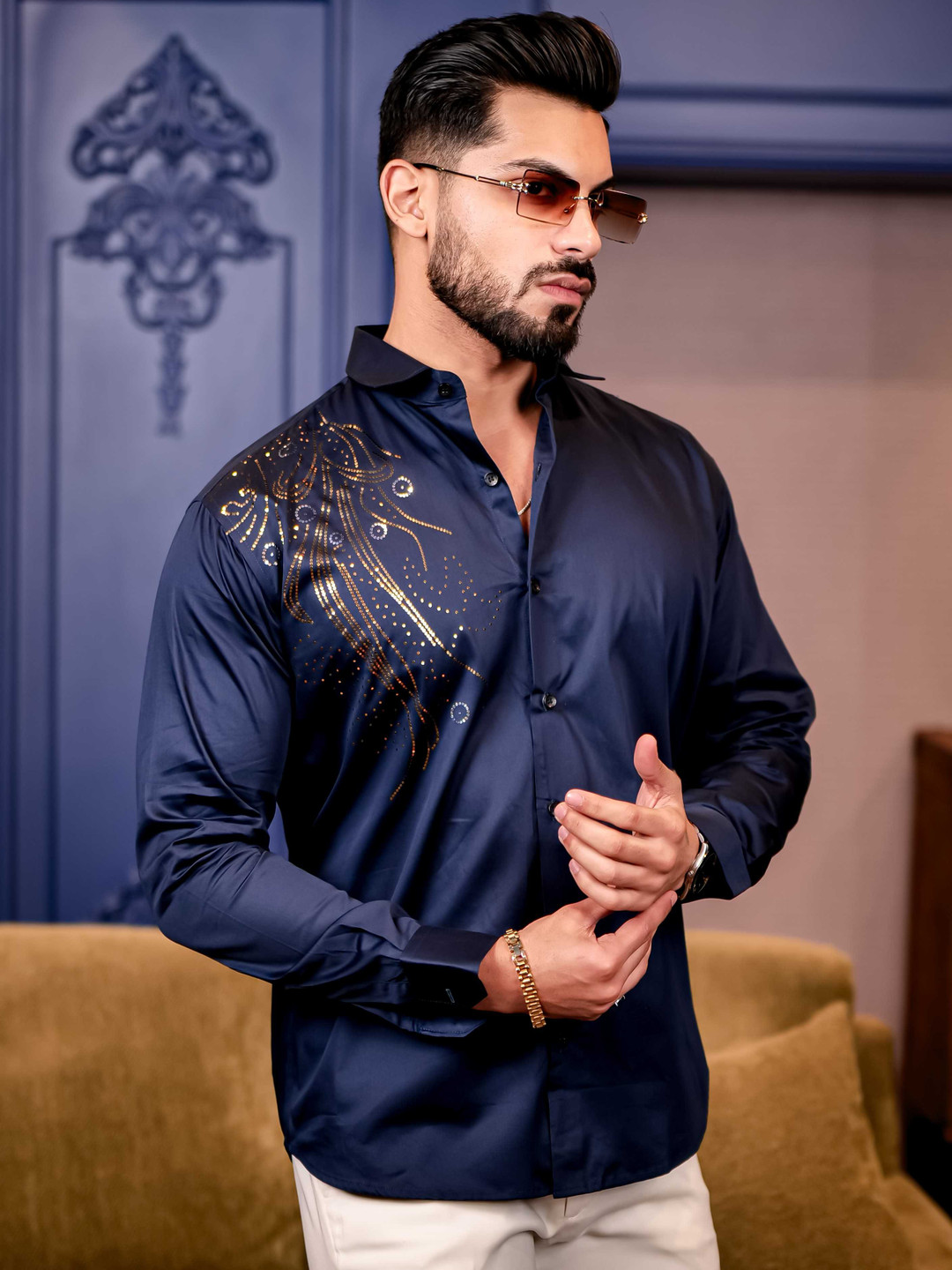 

Foomer Men Standard Opaque Casual Shirt, Navy blue