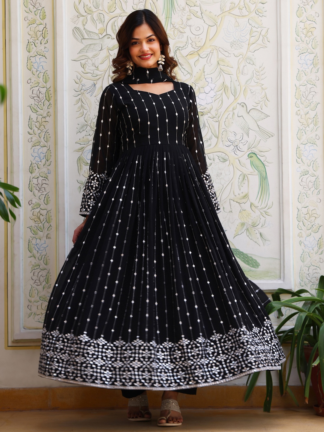 

KALINI Women Embroidered Regular Thread Work Kurta with Salwar & With Dupatta, Black