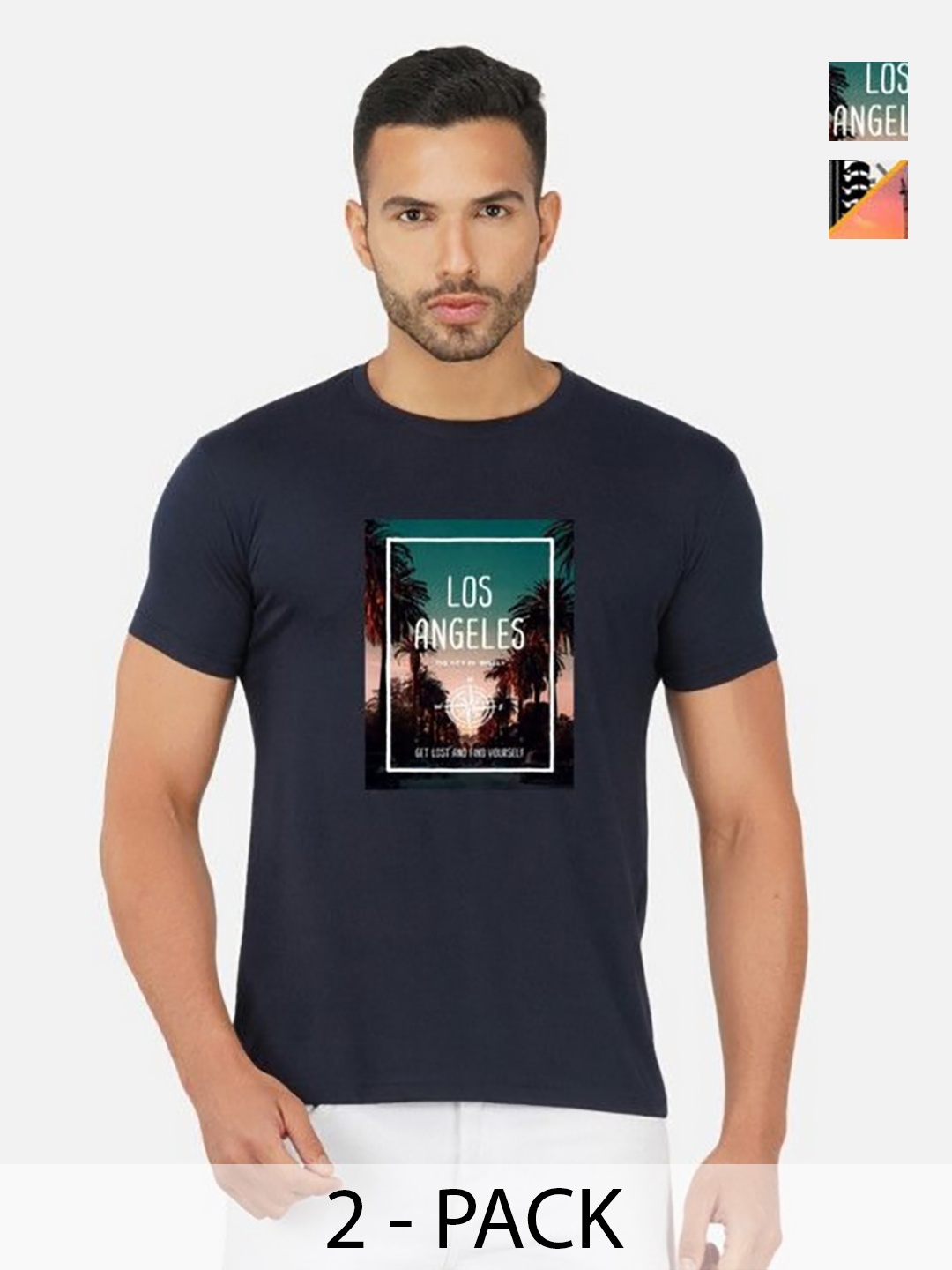 

GLOBAL NOMAD Men 2 Printed Bio Finish Applique T-shirt, Navy blue